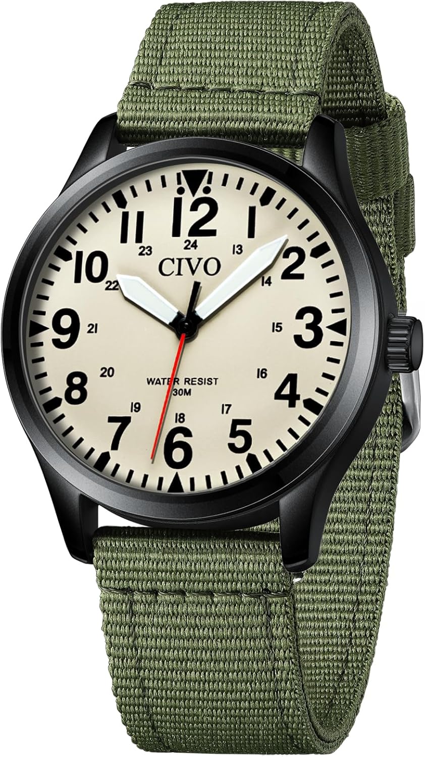 CIVO Men's Waterproof Analogue Quartz Watch Fashion Sports Watches Easy to Read with Large Numbers Nylon Leather Silicone Straps