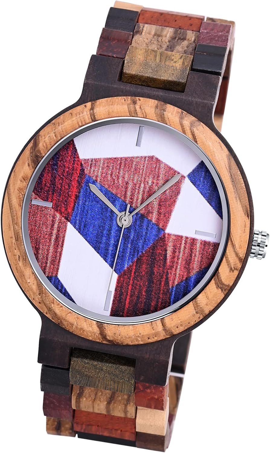 MicLee -Fashion Watch Colorful Stitching Quartz Watch with Natural Wood Dial Stainless Steel Band Suitable for Men and Women Fashion Casual Ultra-Thin
