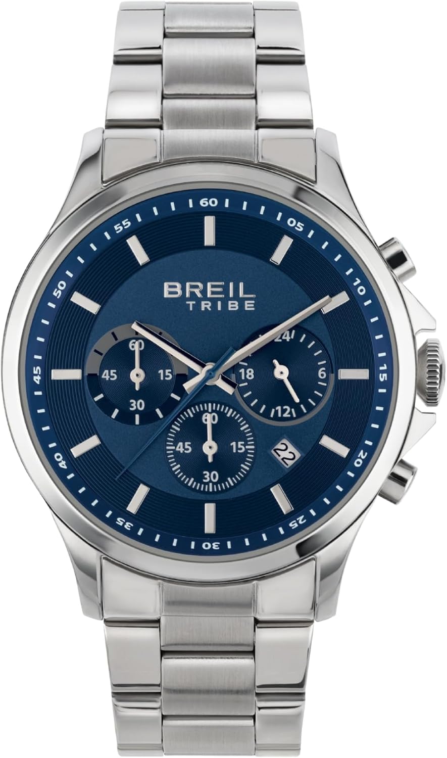 Breil, Collezione Kart, Orologio Uomo, Cronografo Uomo in Acciaio Lucido e Satinato, Movimento al Quarzo, Quadrante Nero, Chiusura Déployante Regolabile 15.5-21 cm, Resistente all'Acqua, Silver-Nero