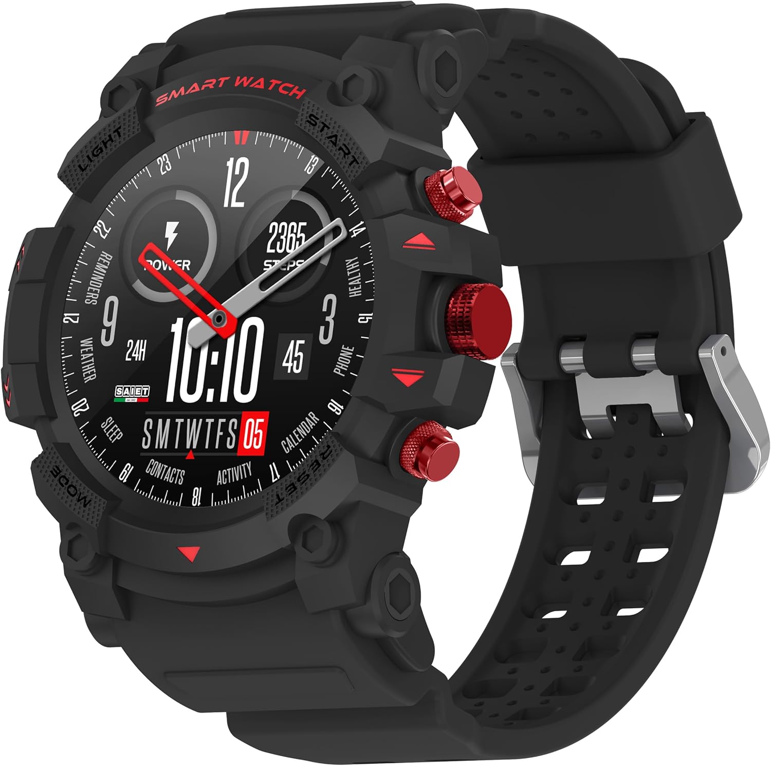 SAIET - W4RR1OR Smartwatch with GPS Functions, Calls and Messages - Digital Watch in Tempered Glass Waterproof - Sport Smartwatch - Black