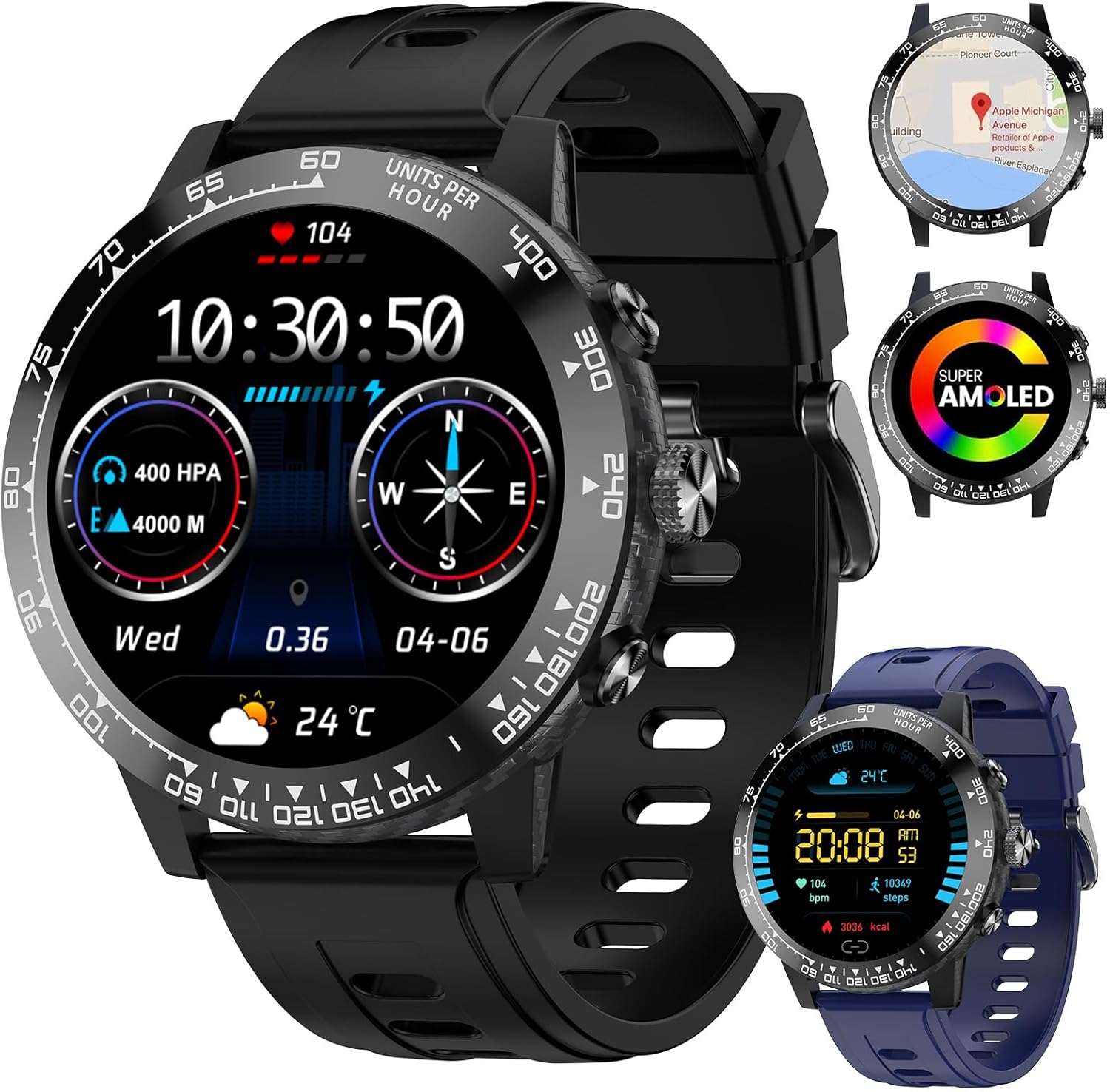 Smartwatch Men Women with GPS, 1.508 Inch AMOLED Smartwatch Watch with Phone Calling, 170+ Sport Mode, Cardio / Sleep/SpO2 Monitoring, Waterproof Fitness Tracker for iOS and Android