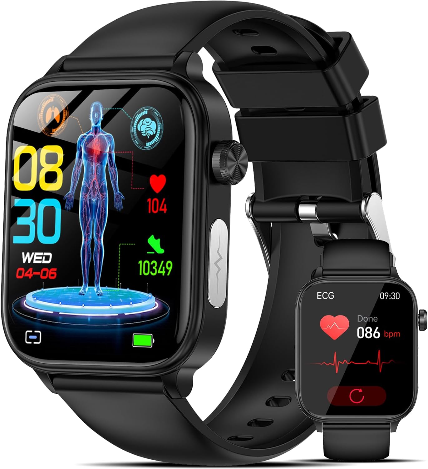 2025 Men's Smartwatch with ECG/Uric Acid/Blood Pressure/Sleep/BMI/Body Temperature/Heart Rate Monitor, 1.96 Inches Watch with Phone Function, SOS Button, IP68 iOS Android