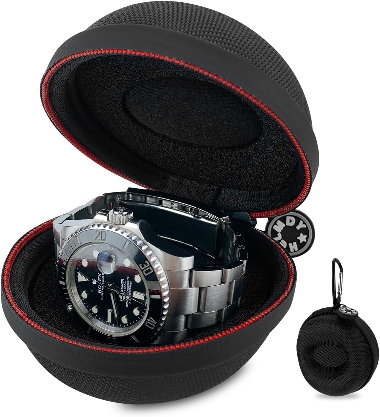 Waterproof Travel Case for Men, Nylon Portable Travel Case with 1 Watch Slot for Women, Fits All Wristwatches and Smartwatches up to 50mm (Nylon Black)