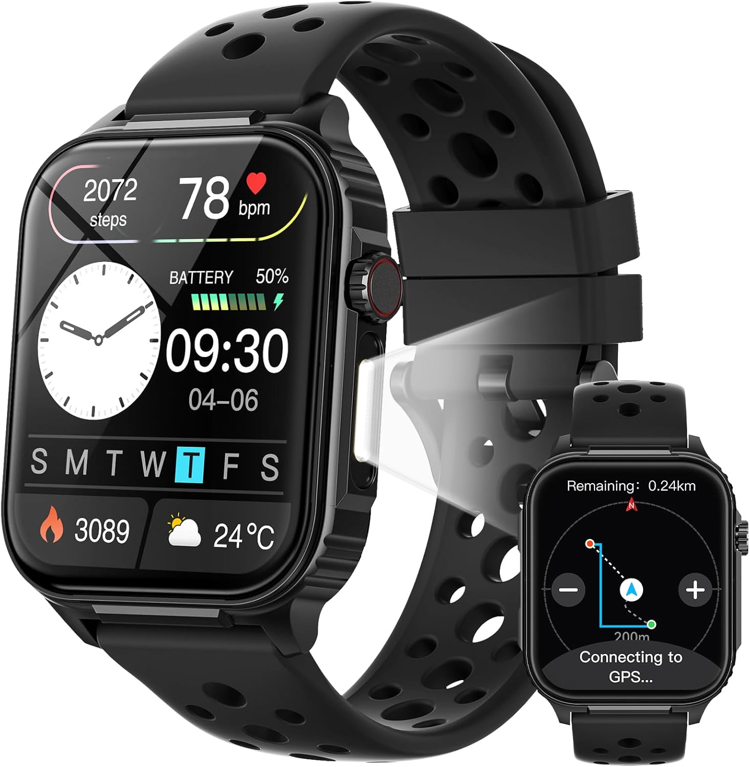 Parsonver Men's Smartwatch with Built-in GPS, 10 Day Battery, Compass, Fitness Watch with 100+ Sports, Bluetooth Calls, Heart Rate, Sleep for iOS Android (Black, 1.95 Inch)