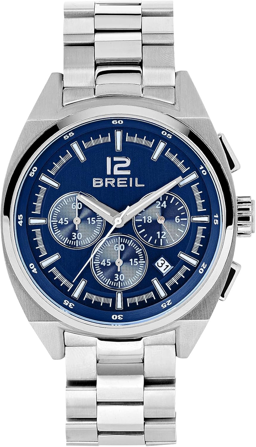 Breil, Collezione Master, Orologio Uomo, Cronografo in Acciaio Lucido, Quadrante Spazzolato con Dettagli, Bracciale Tre Maglie, Chiusura Ripiegata con Barra di Sicurezza, WR 5 ATM, Cassa 43 mm