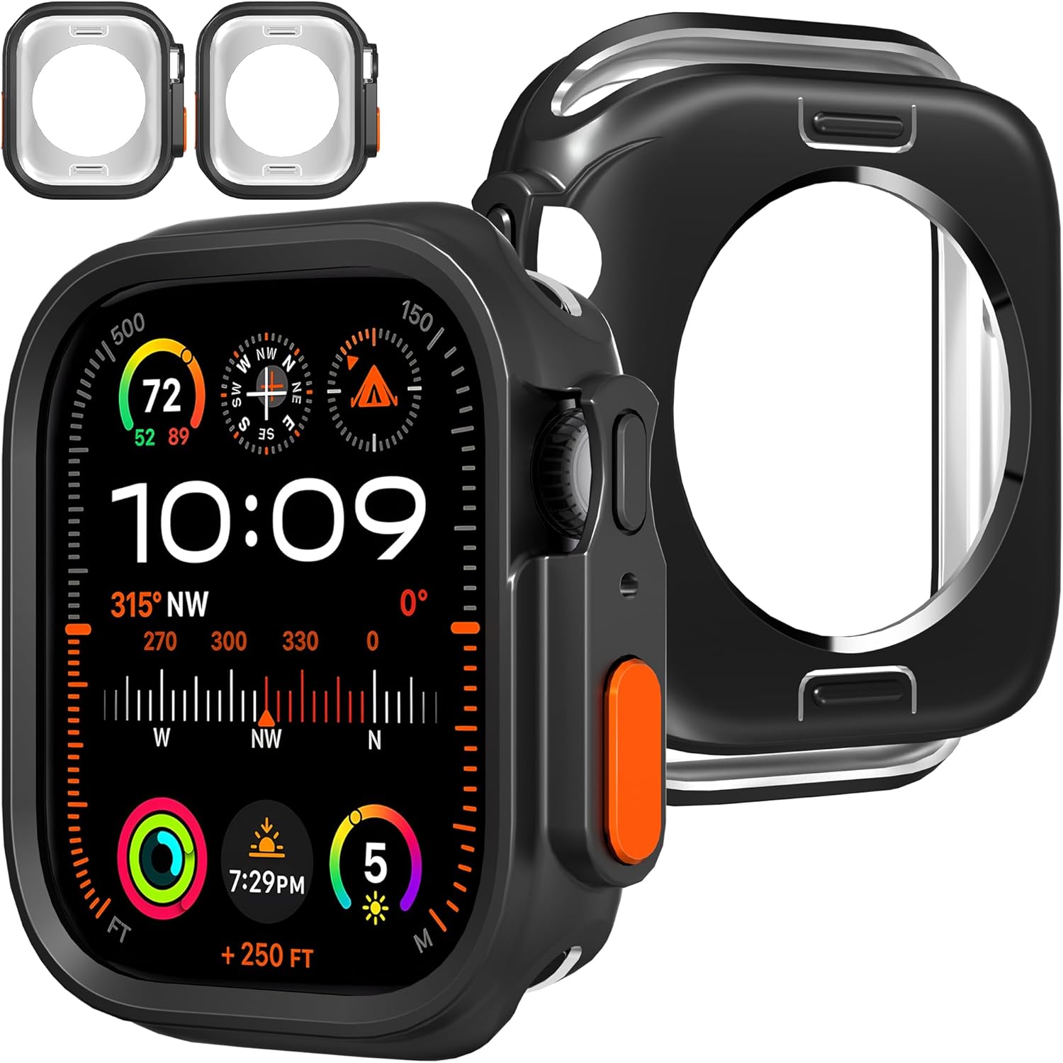 Diruite 2 Pieces Protective Case for Apple Watch Series 10 46 mm Ultra Thin Soft TPU Shockproof Hollowing Cover without Screen, Black, Series 10 46 mm