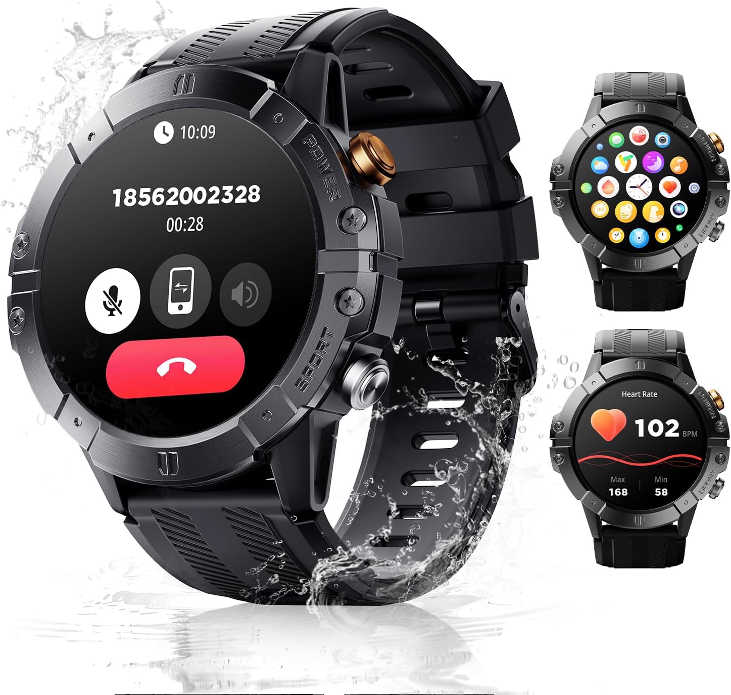 SANAG C29 Men's Smartwatch 1.52 Inches Smartwatch with Bluetooth Calling, IP68 Waterproof, 120 Sports Modes, Heart Rate/Pressure/Steps Fitness Tracker Android iOS, Black
