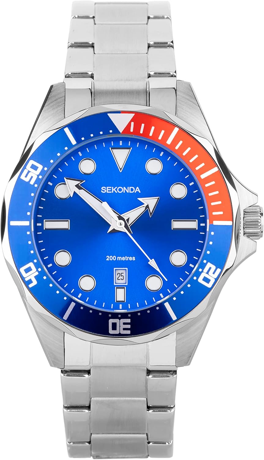 Sekonda 30087 Men's Diver Watch 200m Silver Stainless Steel Bracelet, silver, bracelet