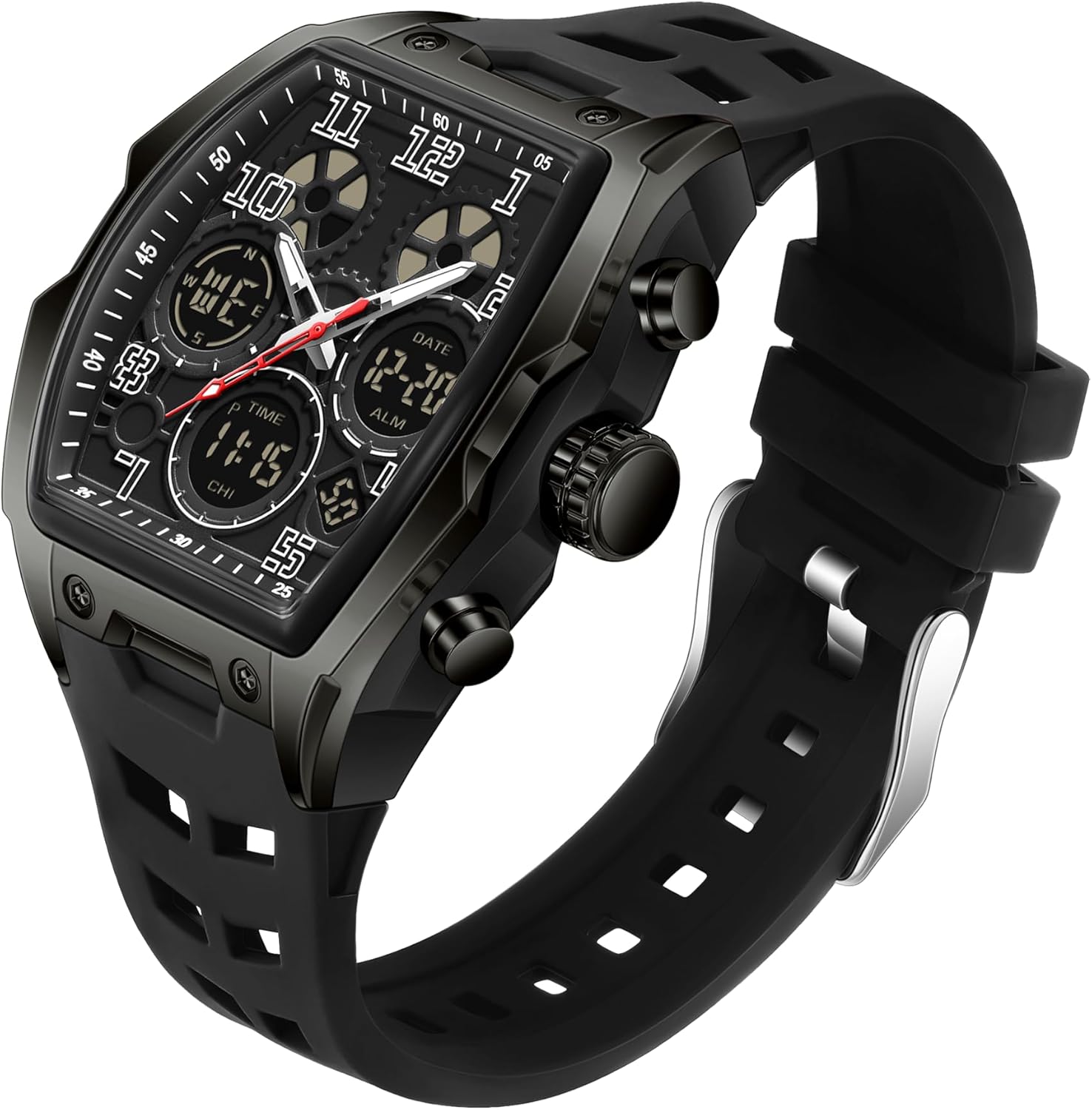 Men's Watches for Men Unique Rectangle Watches Military Digital Analog Sport Waterproof Watch with Alarm, Stopwatch, Countdown Count, Hourly Change, Luminous Multifunction