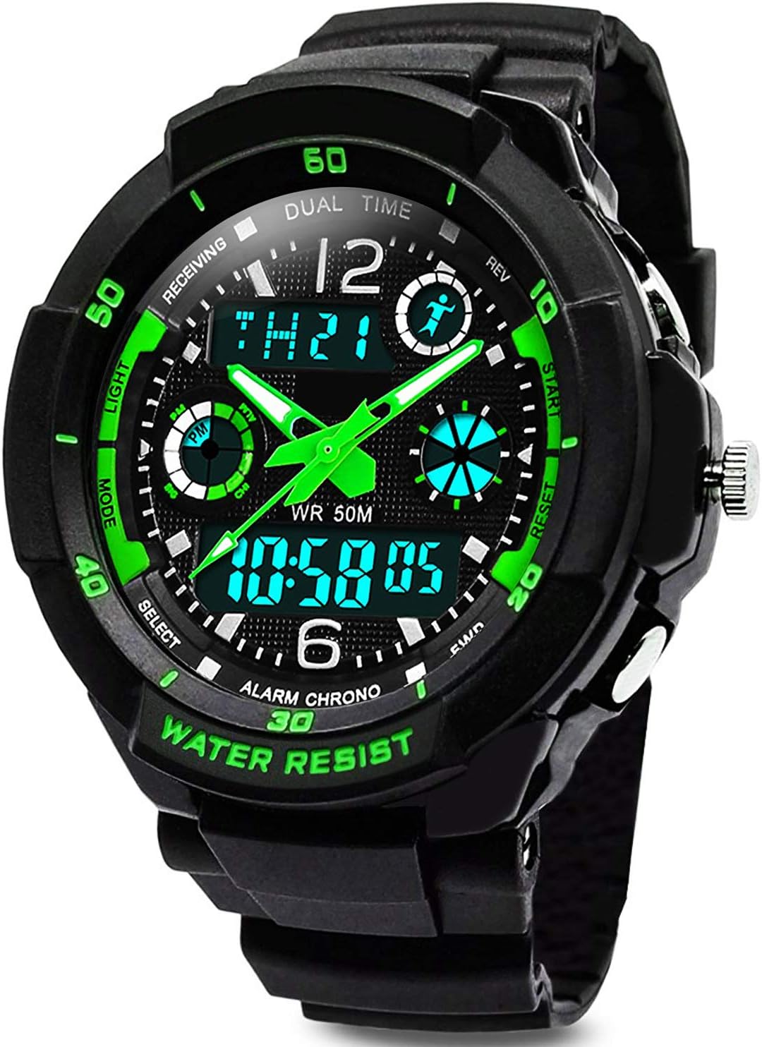 Digital Watches for Kids Boys - 50M Waterproof Outdoor Sports Analog Watch with Alarm/Timer/Dual Time Zone/LED Kids Wrist Shock Resistant for Junio