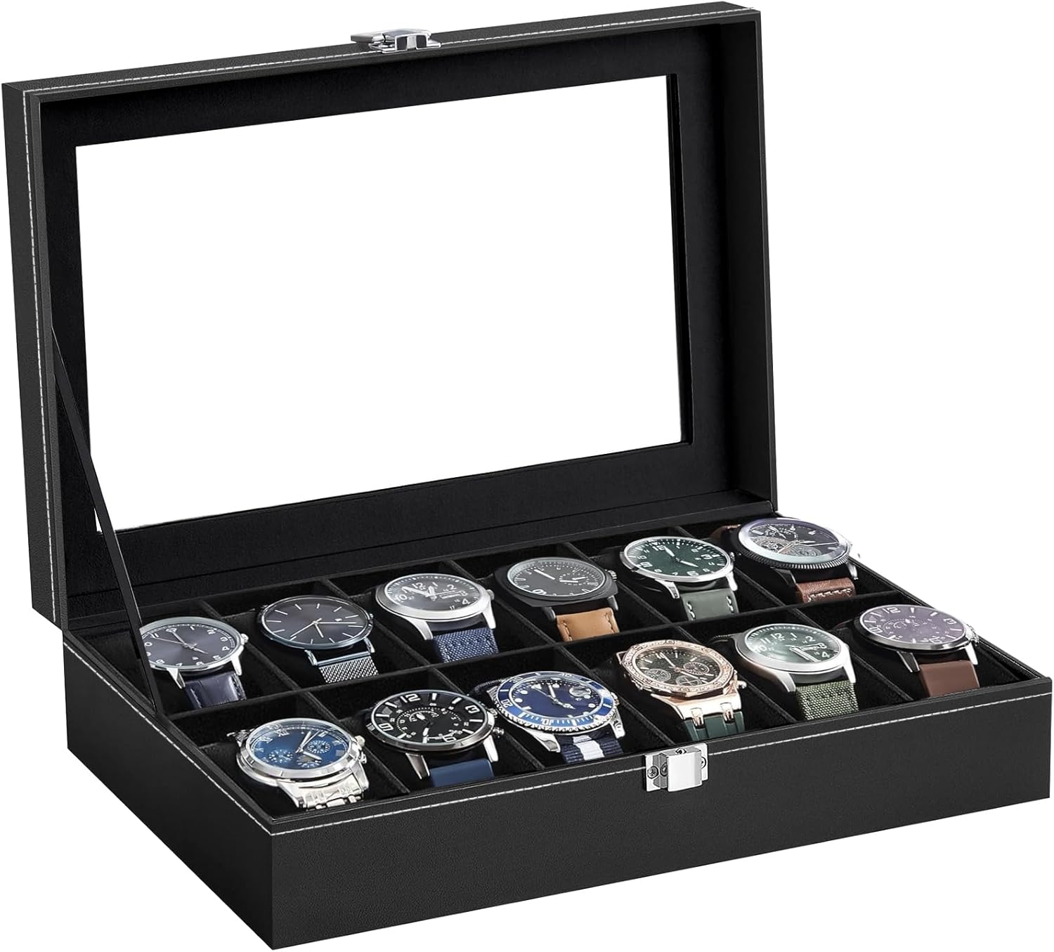 Watch Box, Watch Box with 12 Compartments, PU Leather Watch Storage Box, Removable Watch Pad, Watch Display Stand Suitable for Holiday Gifts