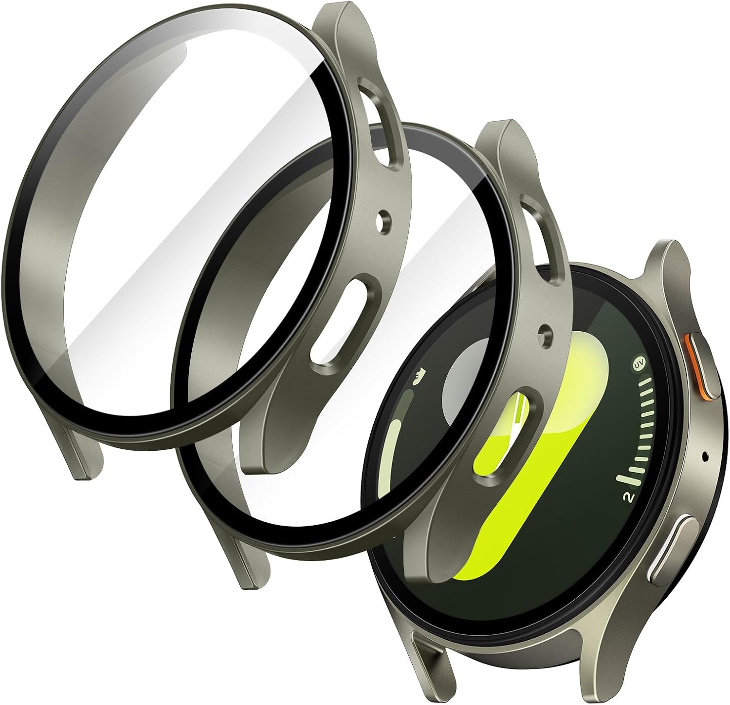 JETech Cover with Screen Protector for Samsung Galaxy Watch 7 44 mm, Complete Protective Case, Built-in Tempered Glass Film High Sensitivity, 2 Pieces (Green)