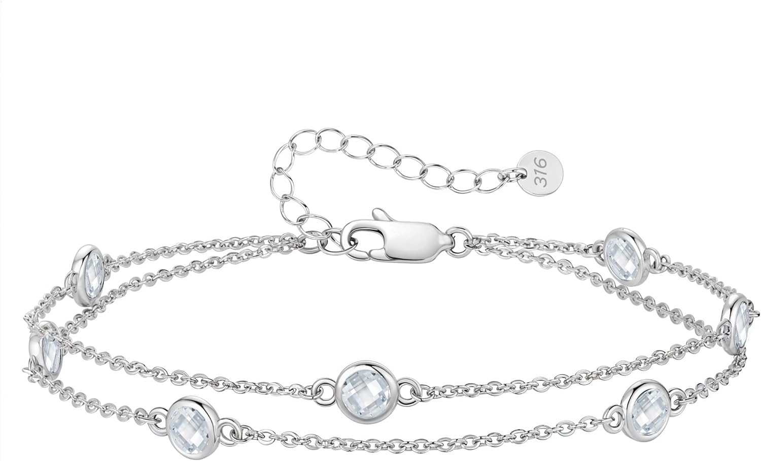 LOUISA SECRET Birthstone Bracelet for Women 925 Sterling Silver Charm Link Evil Eye with Cubic Zirconia Anniversary Birthday Jewelry Gifts for Women Wife Girlfriend Her