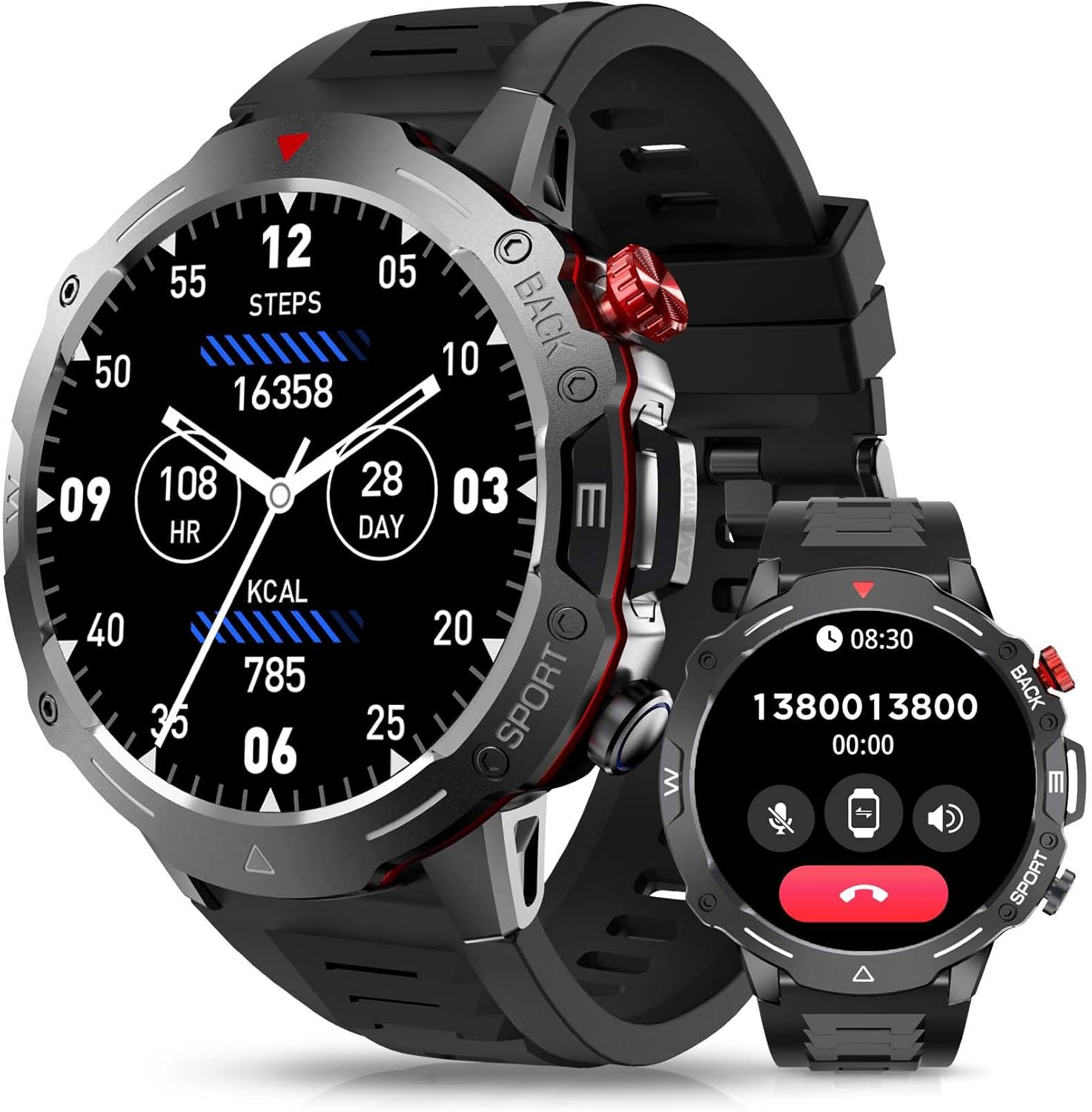 Men's Smartwatch 1.52 Inch HD Smart Watch Military Fitness Watch Bluetooth Calls Answer/Make Calls with Heart Rate Monitor SpO2 Pedometer Sleep Monitoring 120 Sport Modes