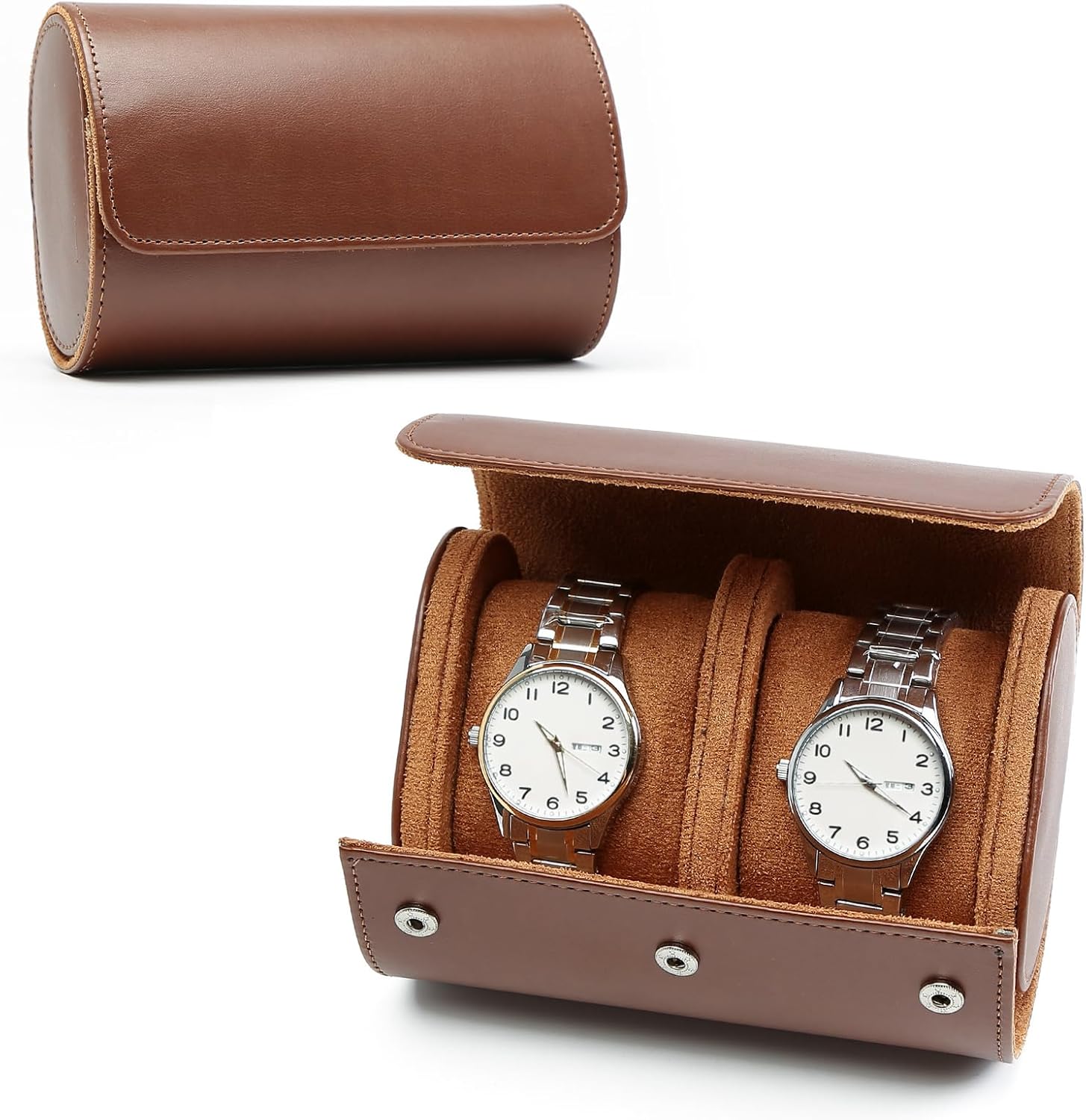 PU Leather Watch Box, Portable Travel Watch Case, Watch Case for Men, Vintage Watch Holder 2 Slots Suitable for All Wristwatches and Smartwatches up to 50 mm