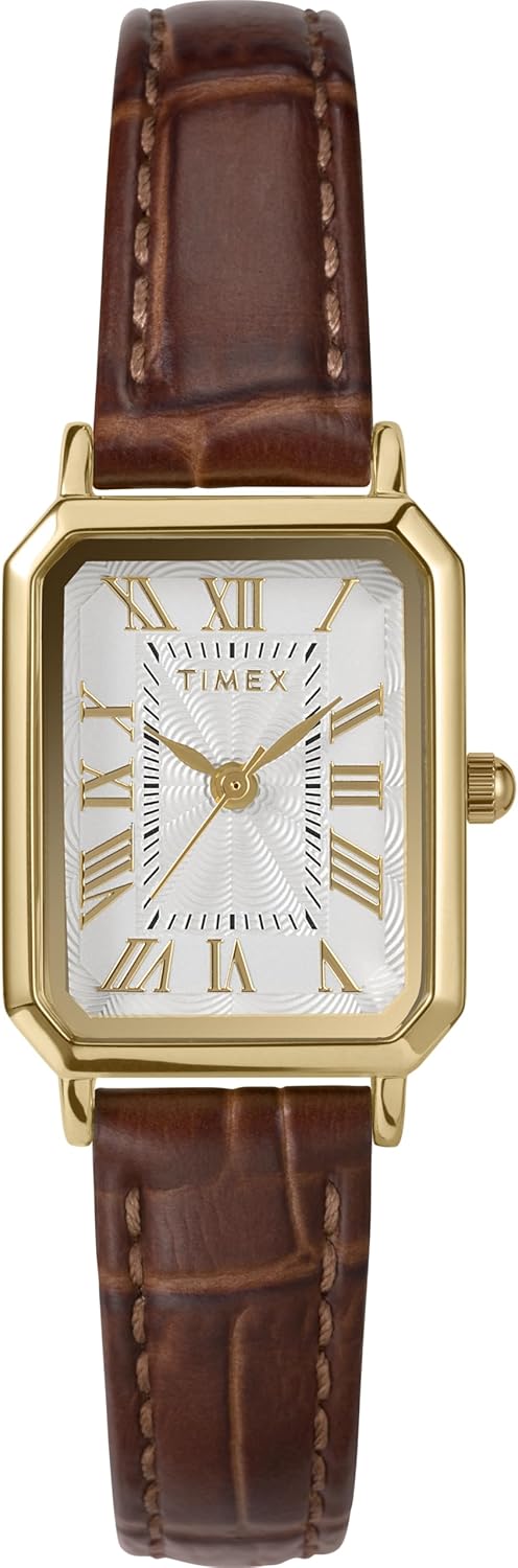 Timex TW2Y00900 Women's Trend Watch 21 mm Brown Leather Strap White Dial Gold Case