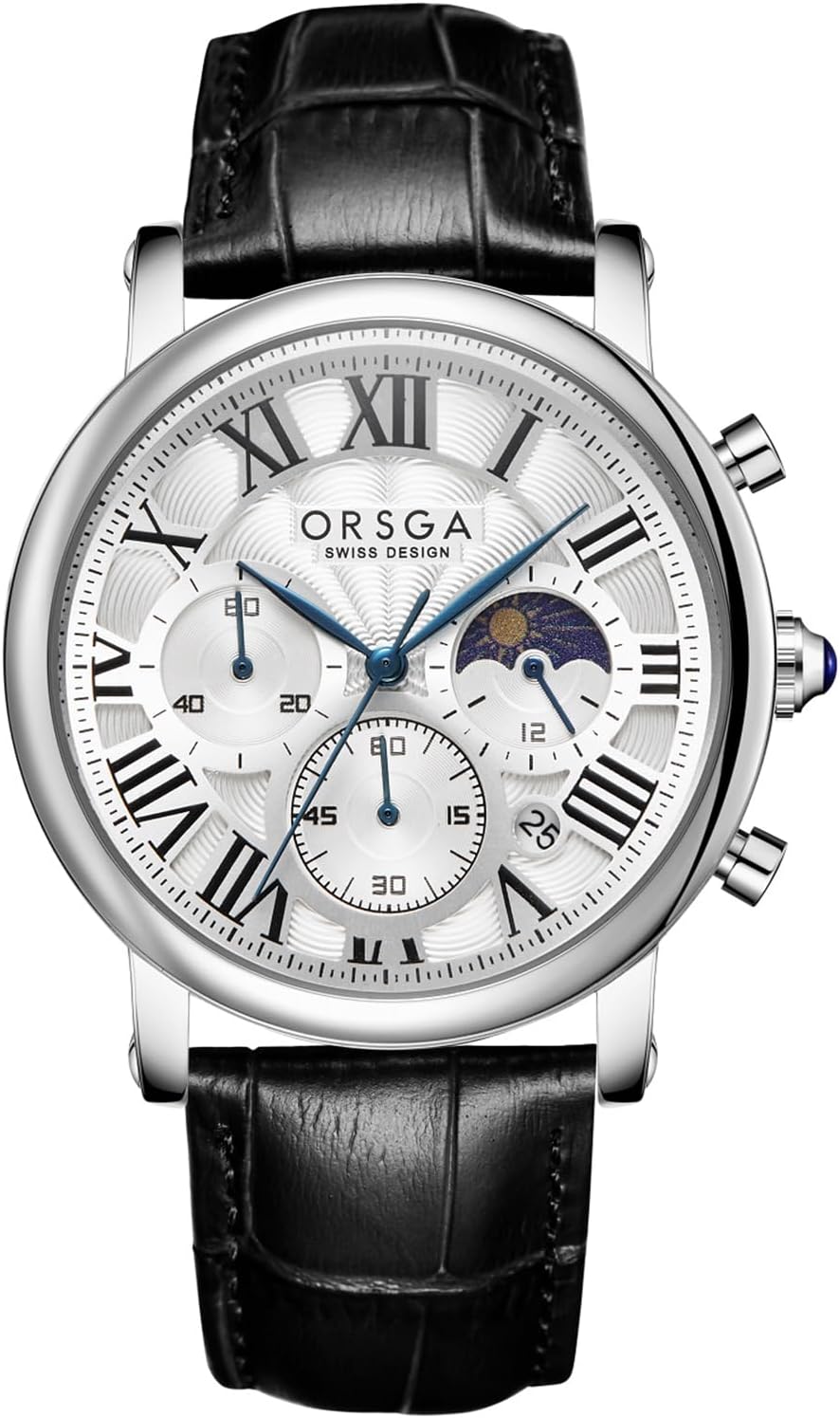 CIVO Men's Watch, Chronograph Analogue Elegant Wrist Watch, Waterproof Leather Strap Moon Phase Men's Watch, Classic Date Quartz Watches, Gift for Men