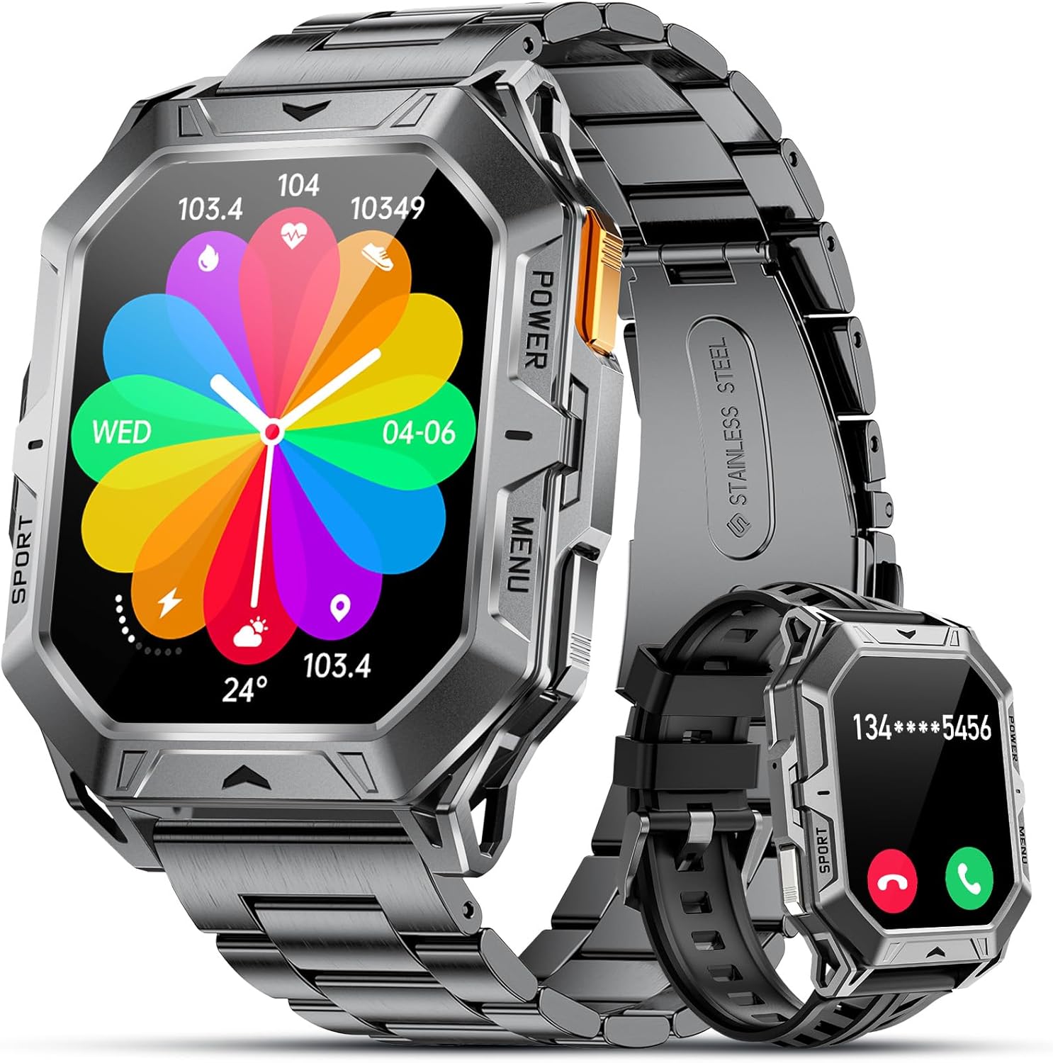 LIGE Men's Military Smartwatch 2.13 Inches AMOLED Smart Watch with Bluetooth Calls, 1000 mAh Battery, Heart Rate Monitor, Sleep, IP68 Waterproof, 100+ Sport Mode for Android iOS,