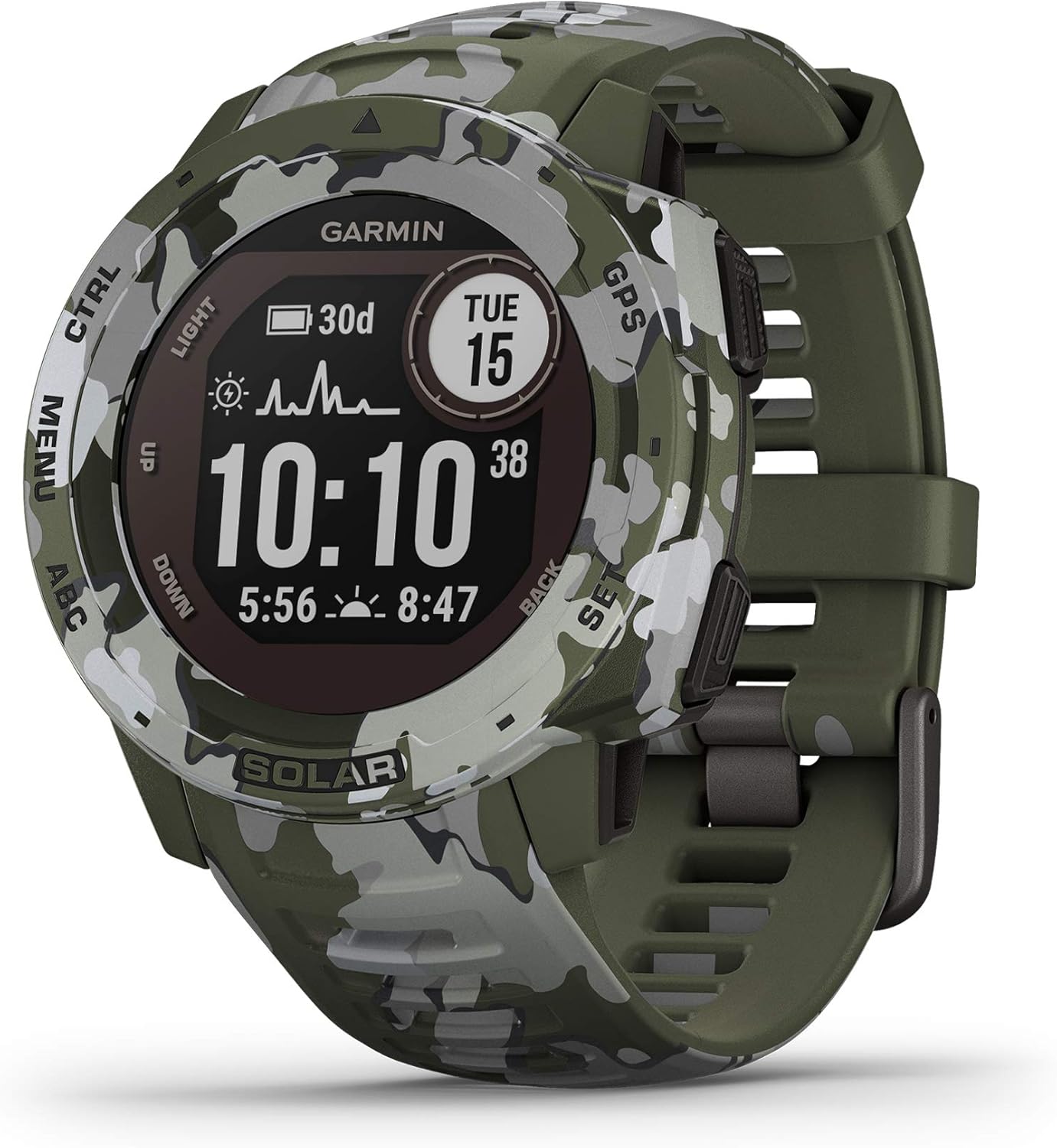 Garmin Instinct Solar Outdoor Rugged Smartwatch with Solar Charging, Built-in Sports Apps and Health Monitor, Lichen Camouflage