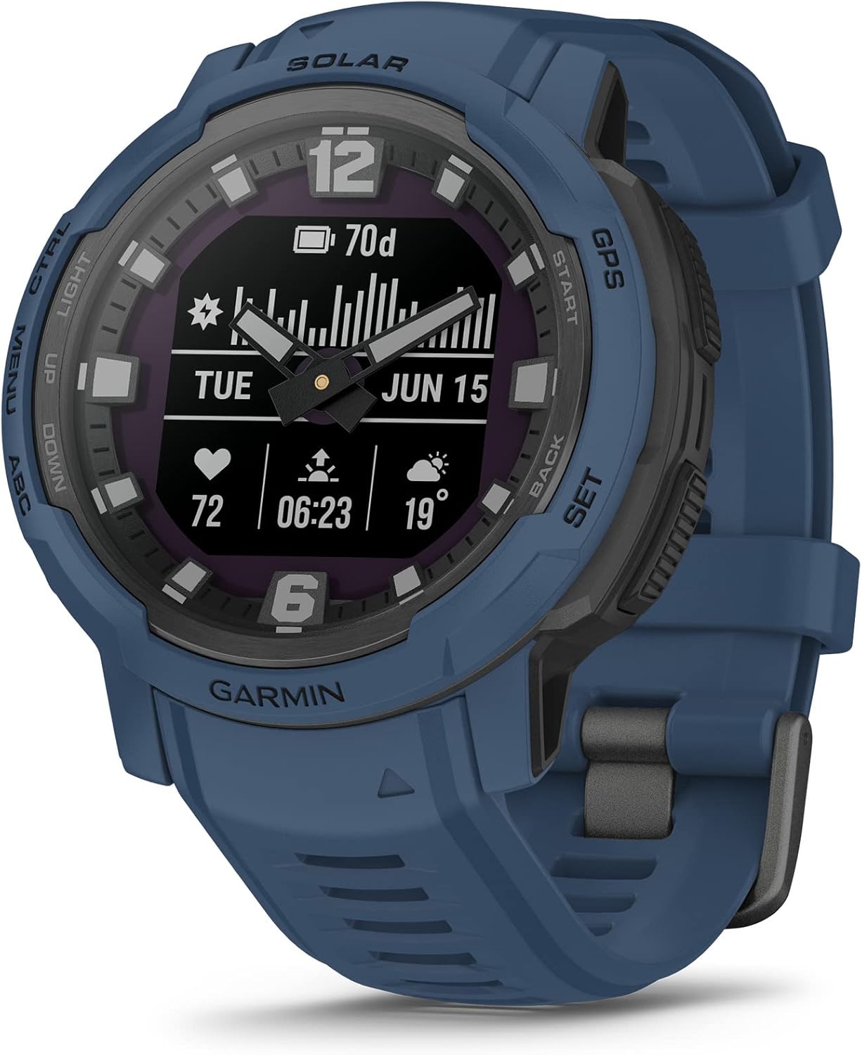 Garmin Instinct Crossover Solar Heavy Duty Hybrid Smartwatch with Solar Charging Capability, Analog Hands and Digital Display, Tide Blue