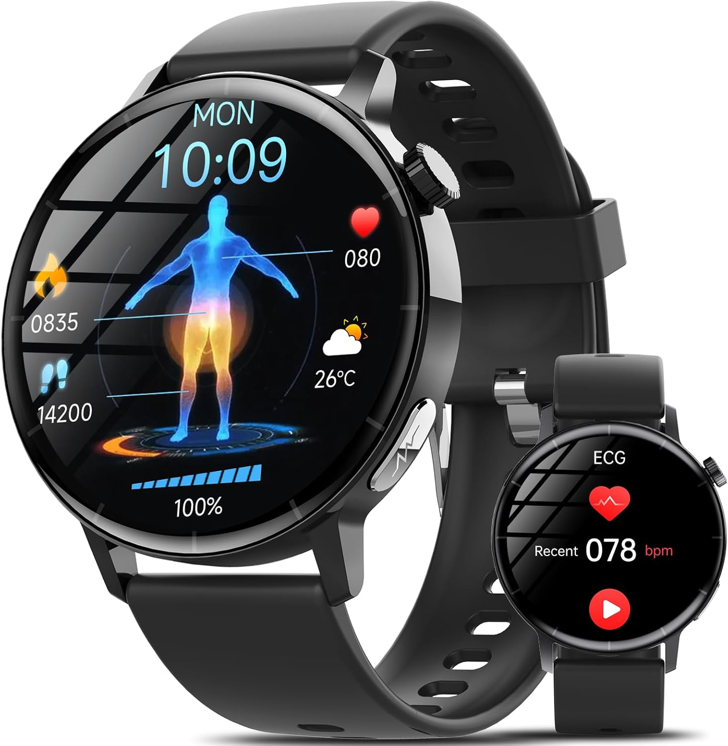 2025 Men's Smartwatch with BMI, 1.41 Inch HD Smartwatch with Calls, 24H Heart Rate Monitor, Blood Pressure/Sleep, 150+ Sport, Message Notifications, IP67 iOS/Android