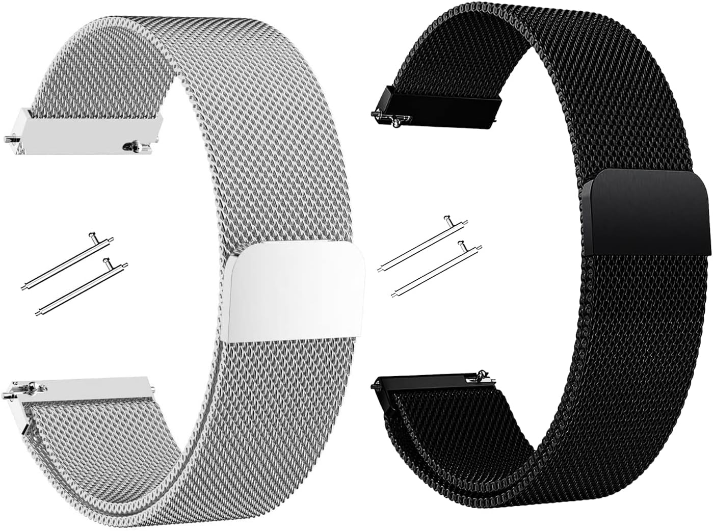 2 x Magnetic Watch Strap, Stainless Steel Strap, 22/20/18 mm Milanese Mesh Strap, Replacement Straps with Quick Release, Smartwatch Strap for Men and Women