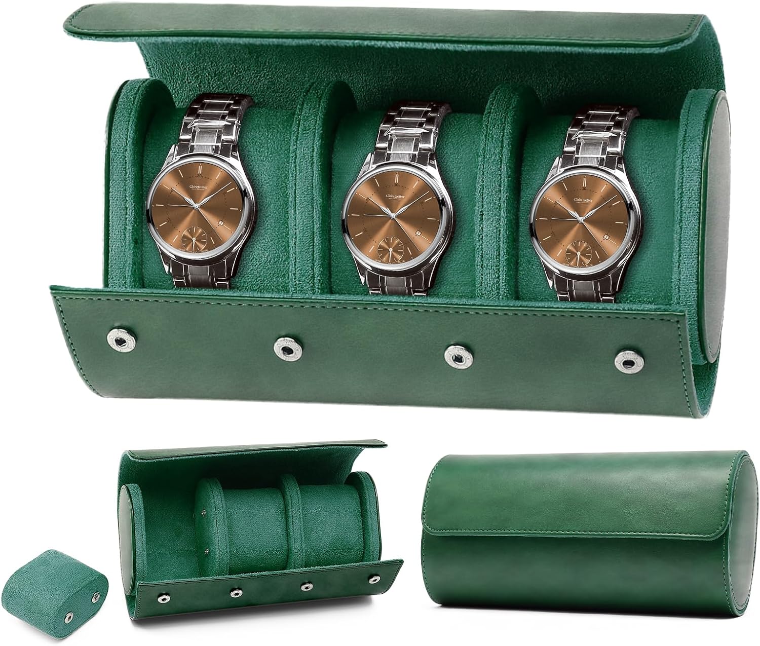 PU Leather Watch Box, 3 Seater Watch Box, Watch Box, Necklace Watch, Portable Portable Travel Watch Box – Green