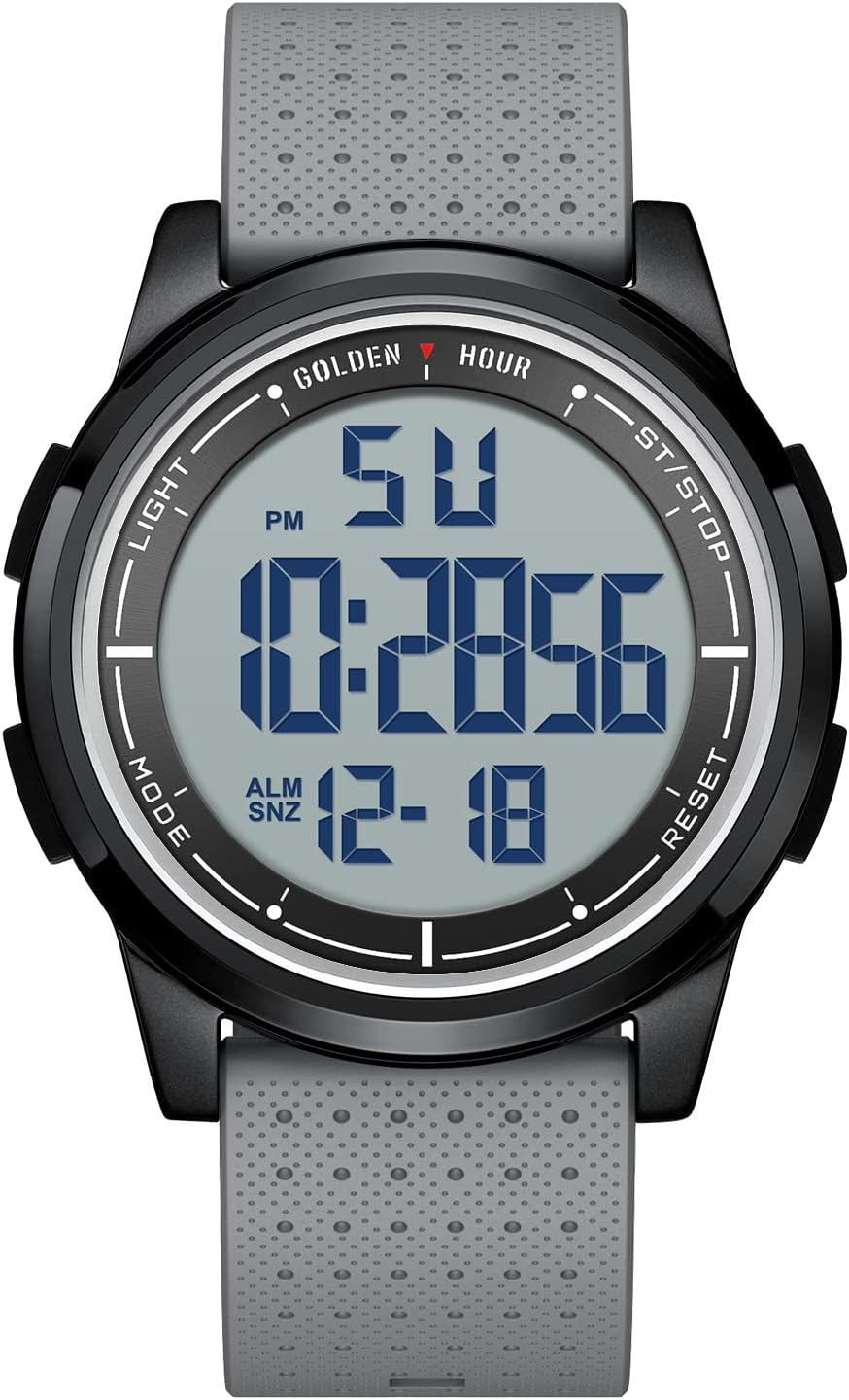 GOLDEN HOUR Ultra-Thin Minimalist Waterproof Sports Digital Watches for Men with Wide Angle Display Rubber Strap Wrist Watch for Men Women