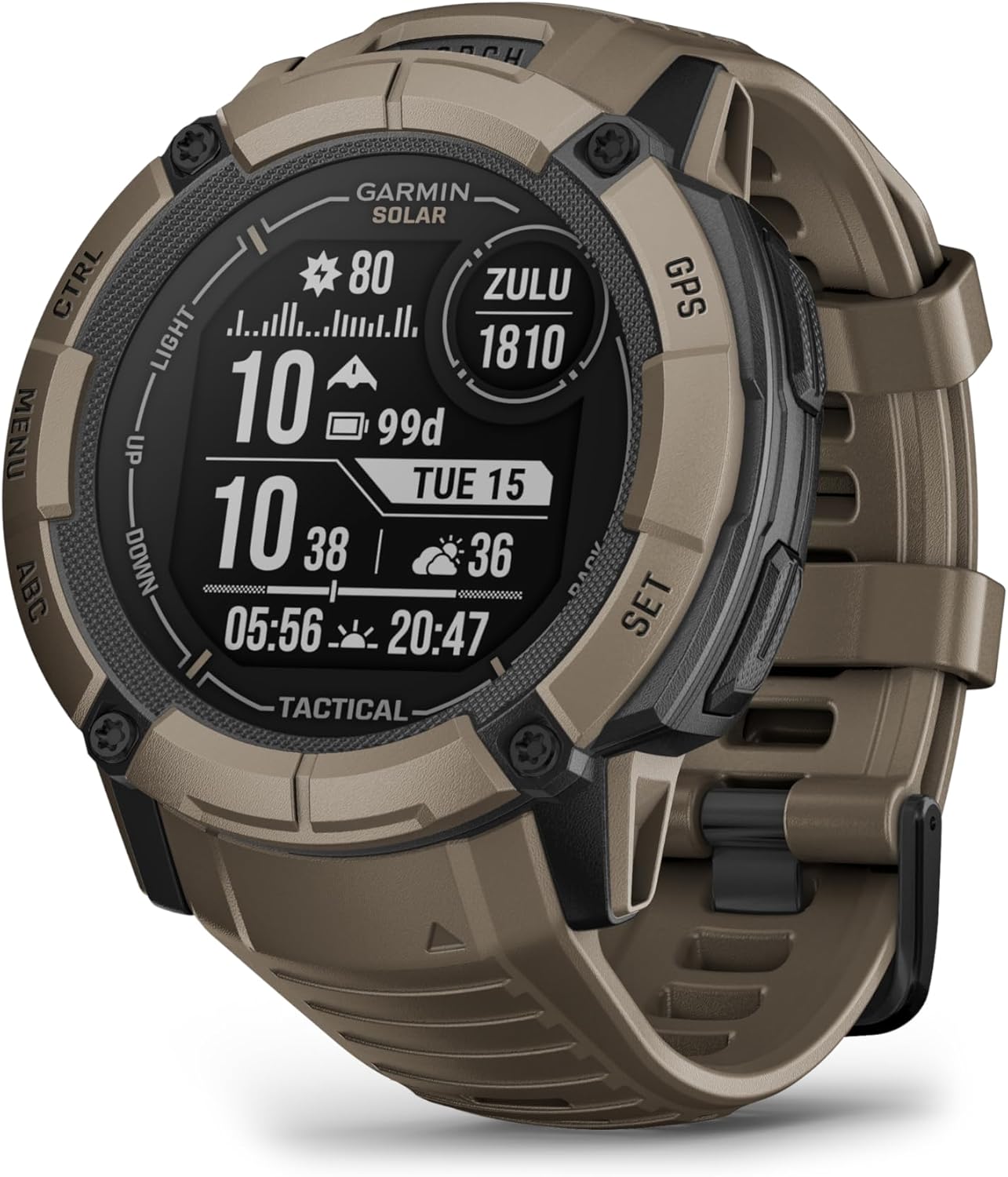 Garmin Instinct 2X Solar - Tactical, Smartwatch, 50 mm, Solar Charging, Infinite Autonomy, LED Flashlight, Ballistic Calculator, Night Viewer, +30 Apps, GPS, Pay, Connect IQ (Coyote Tan)