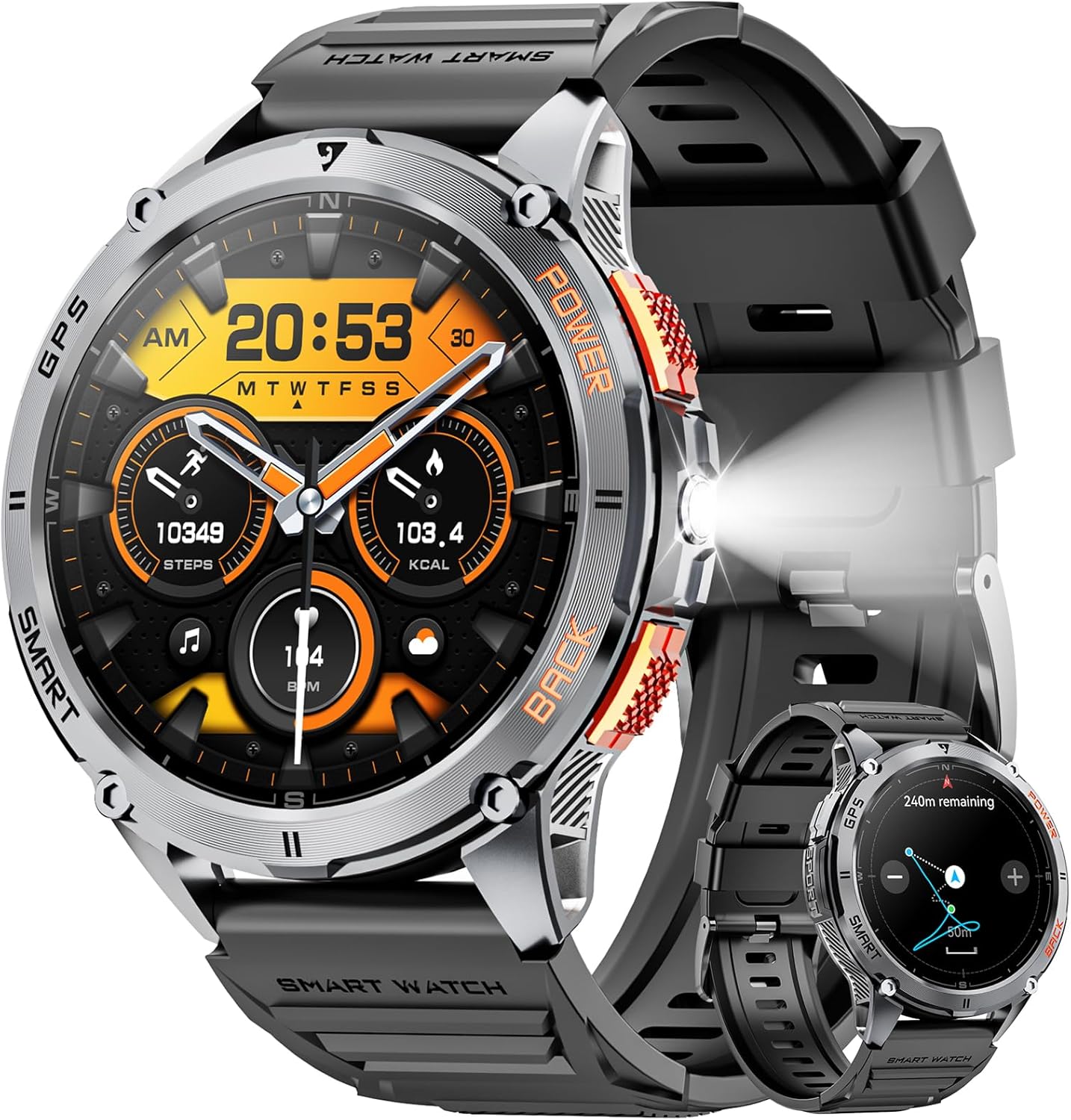 GPS Smartwatch for Men, 1.43 Inches AMOLED Military Smart Watch with Bluetooth Calls, IP68 Waterproof, 170+ Sports Modes Fitness Tracker with Sleep/Heart Rate Monitor for iOS Android