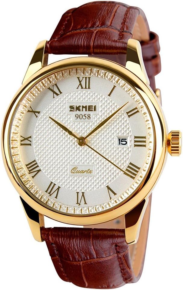SKMEI Business Men Quartz Wrist Watches Roman Numerals Leather Band Casual Water Resistant Analog Watches
