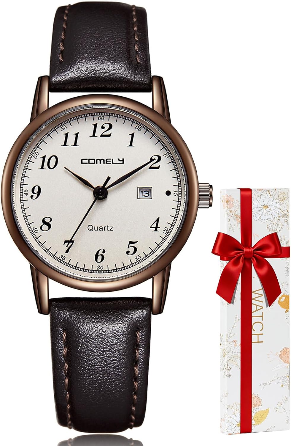CIVO Women's Girls' Leather Quartz Analogue Waterproof Minimalist Calendar Design Watch