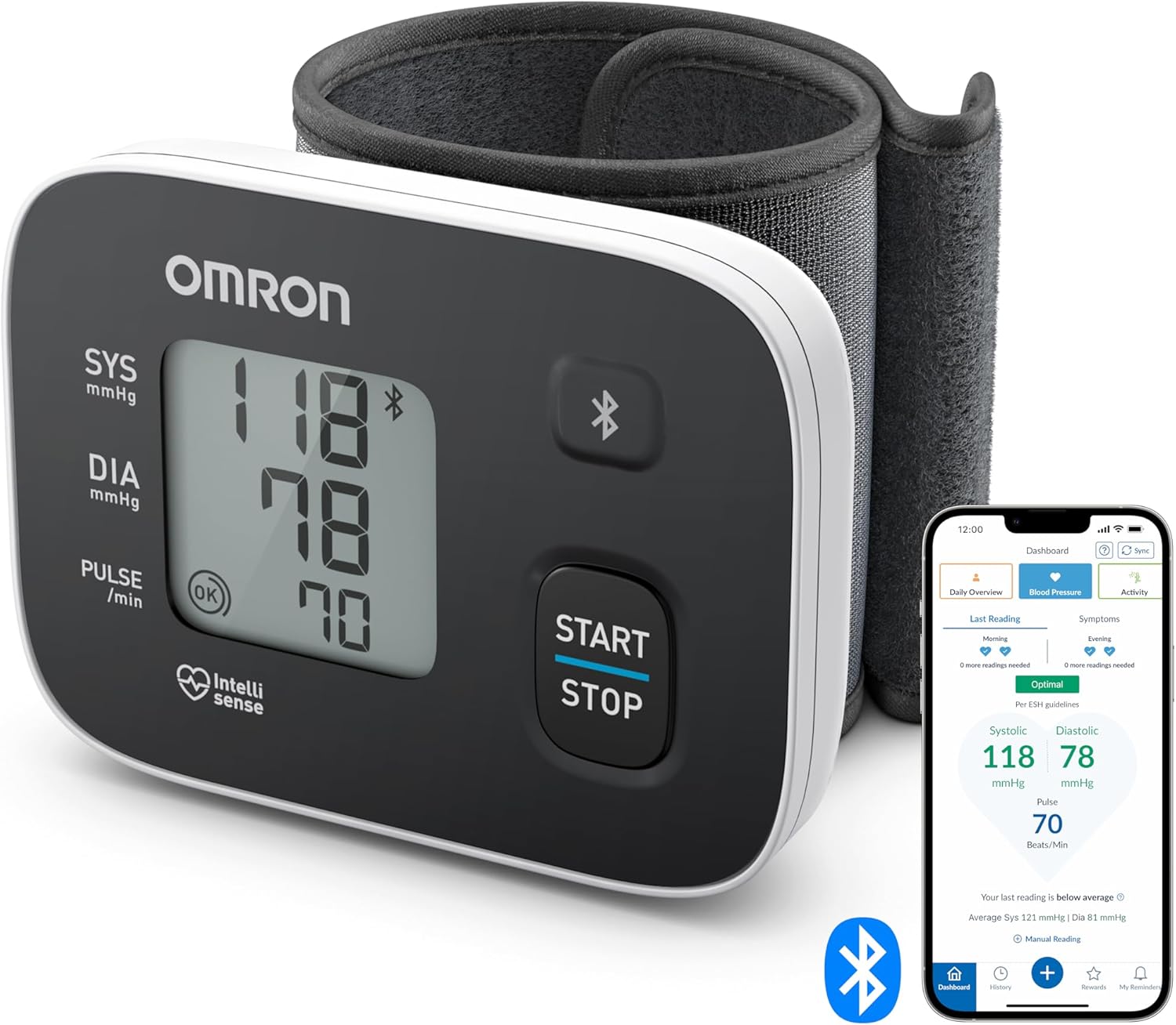 OMRON RS3 Portable Blood Pressure Monitor Blood Pressure Monitor Blood Pressure Monitor Bluetooth Connection White Black