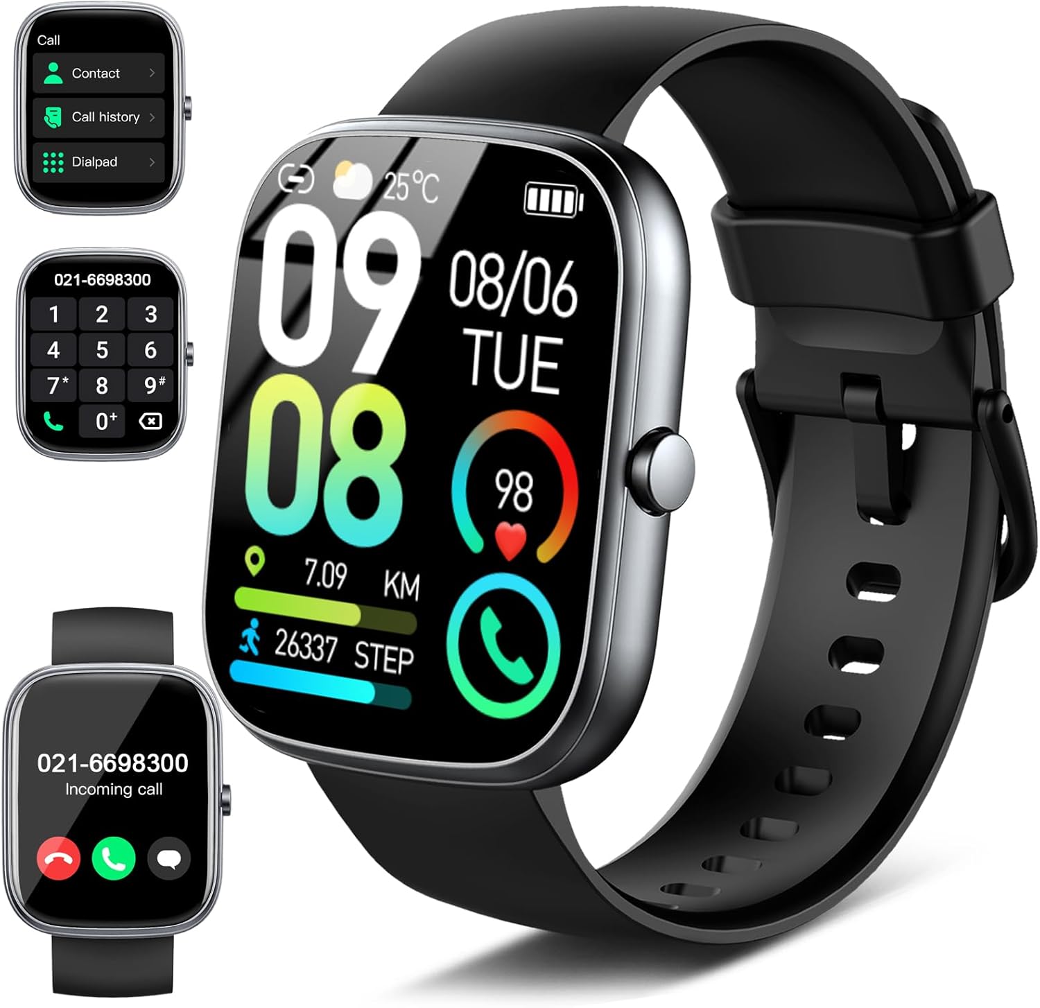 Men's Women's Smartwatch, 1.91 Inch HD Smart Watch with Call/Answer Calls, Pedometer/Heart Rate Monitor/Sleep Monitor, 2025 Waterproof Fitness Tracker Watch IP68,113+ Sports for Android iOS