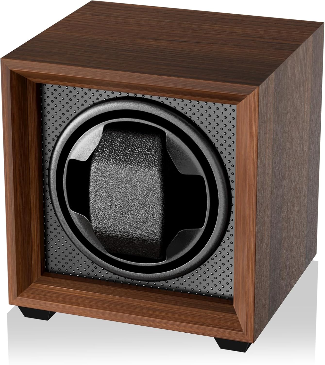 Fousenuk Silent Motor Watch Winder Box 2 Setting Modes Square Walnut Automatic Watch Winder with USB Charging and Memory Foam for Mechanical Watch Winder