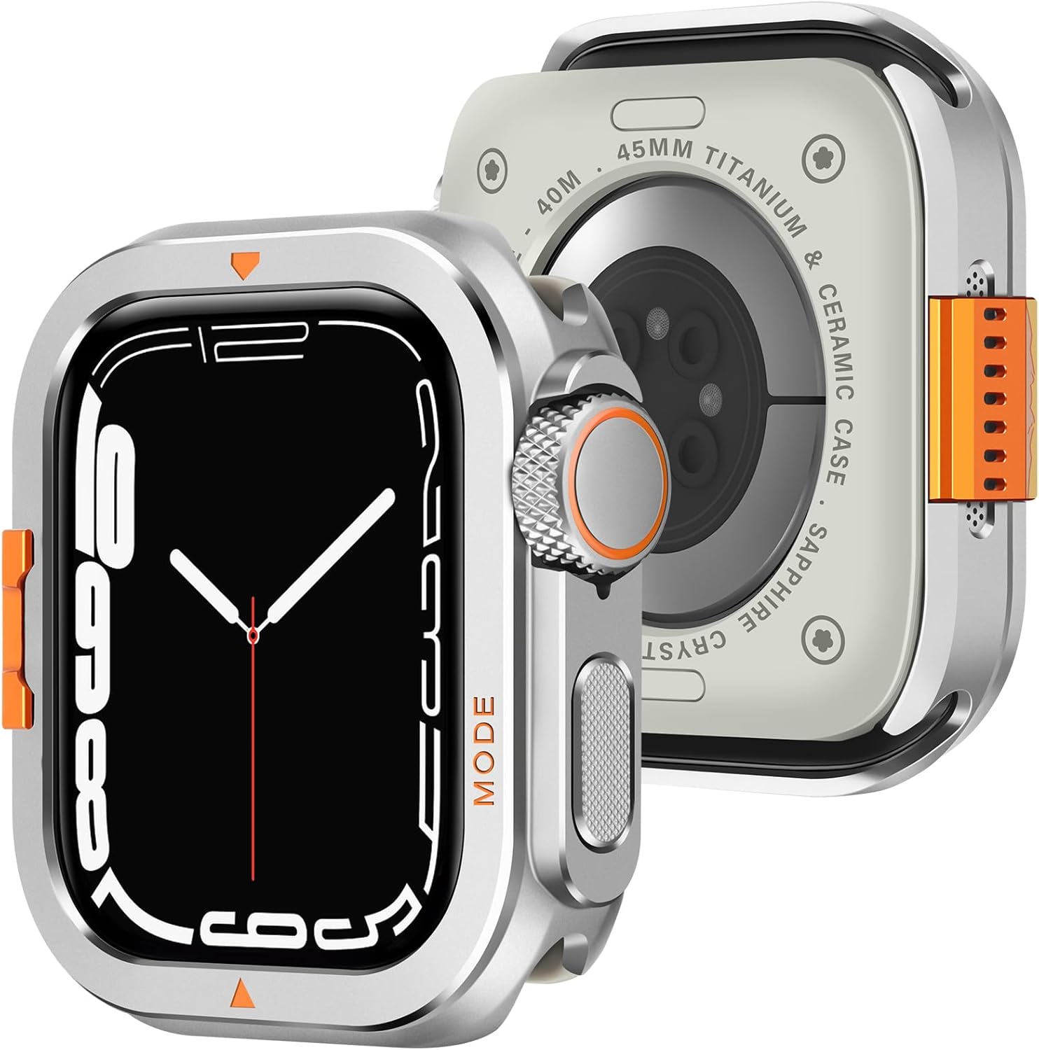 Amizee Metal Cover Compatible with Apple Watch Series 9/8/7 45 mm with Back Cover, Rugged Bumper Protection Anti-Scratch Protective Case for iWatch 45 mm, Silver