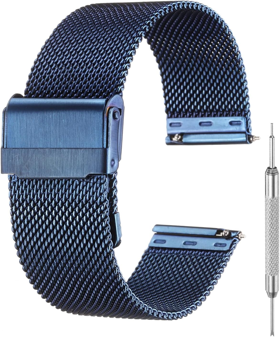 QUARKZMAN Mesh Watch Bands for Men and Women, Stainless Steel Watch Strap Quick Release Adjustable Milanese Bracelet with Tools for Gifts (20mm, Dark Blue)