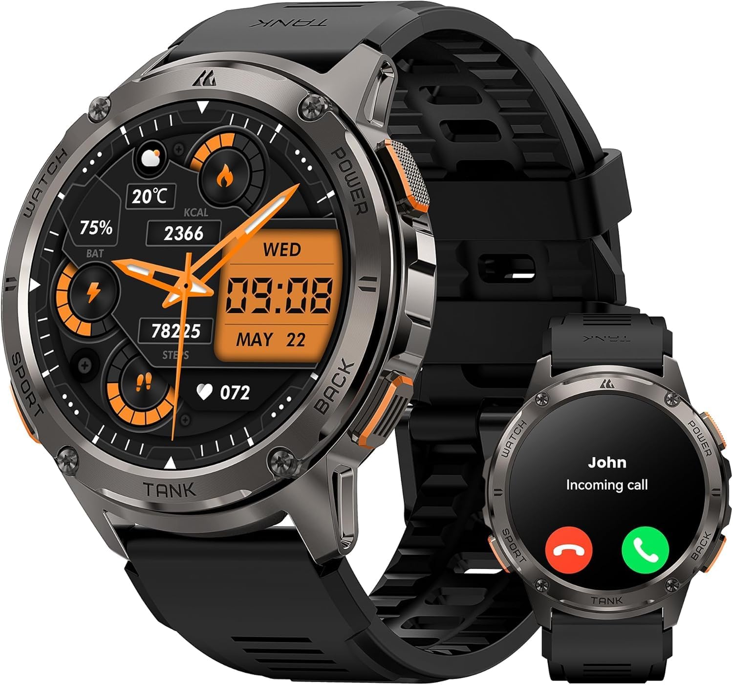 KOSPET T3 Men's Smartwatch, 1.43 Inch AMOLED Display, Extra Large Battery, Stainless Steel Body Rugged Military Watch, Heart Rate and SpO2 Monitor, 5ATM Water Resistance