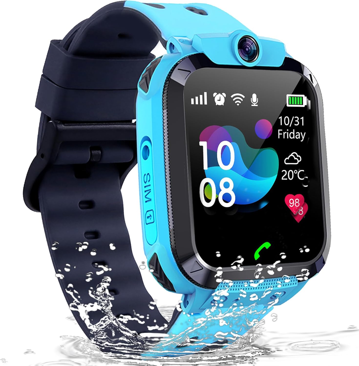 GPS Smartwatch Children, Watch Smartwatch Children GPS Phone Voice Chat Mobile Phone SOS IP68 Waterproof Touchscreen Games Alarm Clock, Child Watch for Students Gift