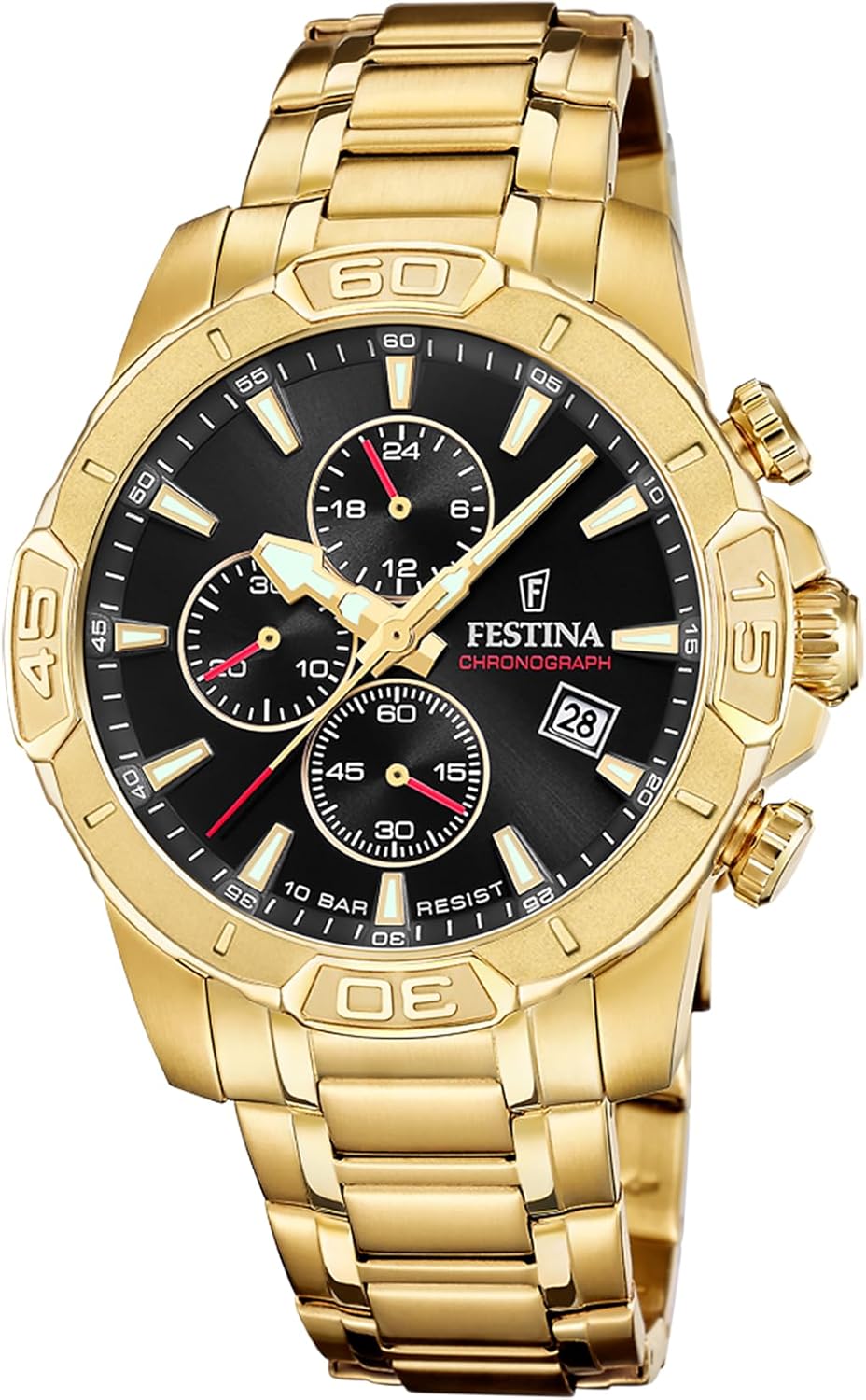 Festina F20705/4 Timeless Chronograph Men's Watch Stainless Steel Case 316L Gold Stainless Steel Strap 316L Gold