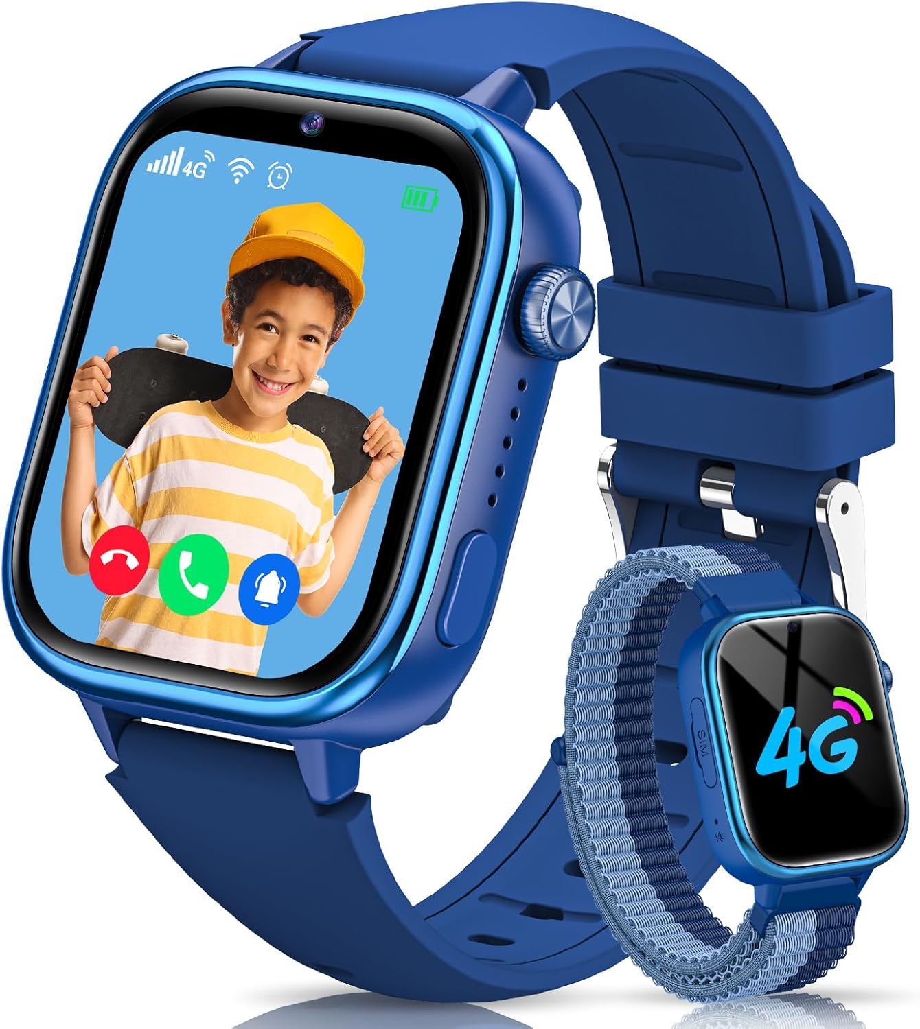 RUXINGX 4G Children's Smartwatch IP68 Waterproof Smartwatch with GPS, SOS, Phone, HD Video Call, Voice Chat, Lesson Mode, Alarm, Sleep, Children's Watch for Girls and Boys, Blue