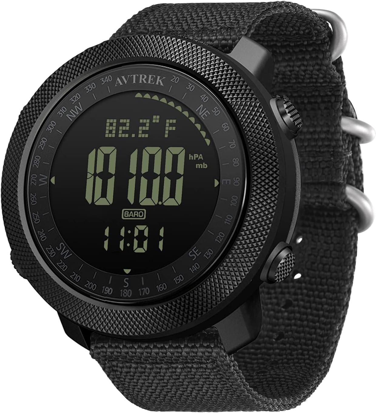 AVTREK Multi-Tasking Sports Watch for Hiking with Boussole Altimeter Barometer Thermometer Pedometer World Watches Stopwatch 50M Waterproof IT-2106, Black, Strap