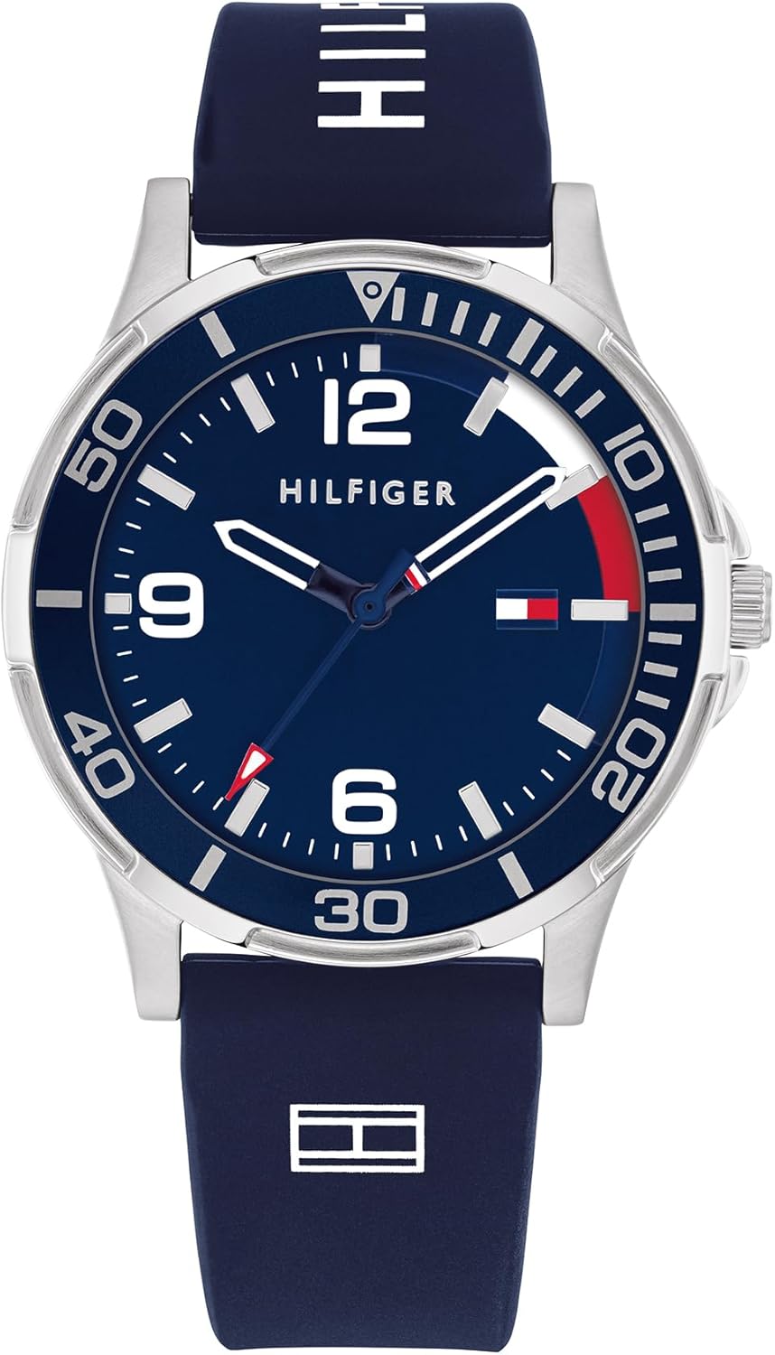 Tommy Hilfiger Children's Watch Blue Dial, Blue Silicone Strap, Steel Case 34 mm, Aluminium Bezel, Quartz, 5 ATM