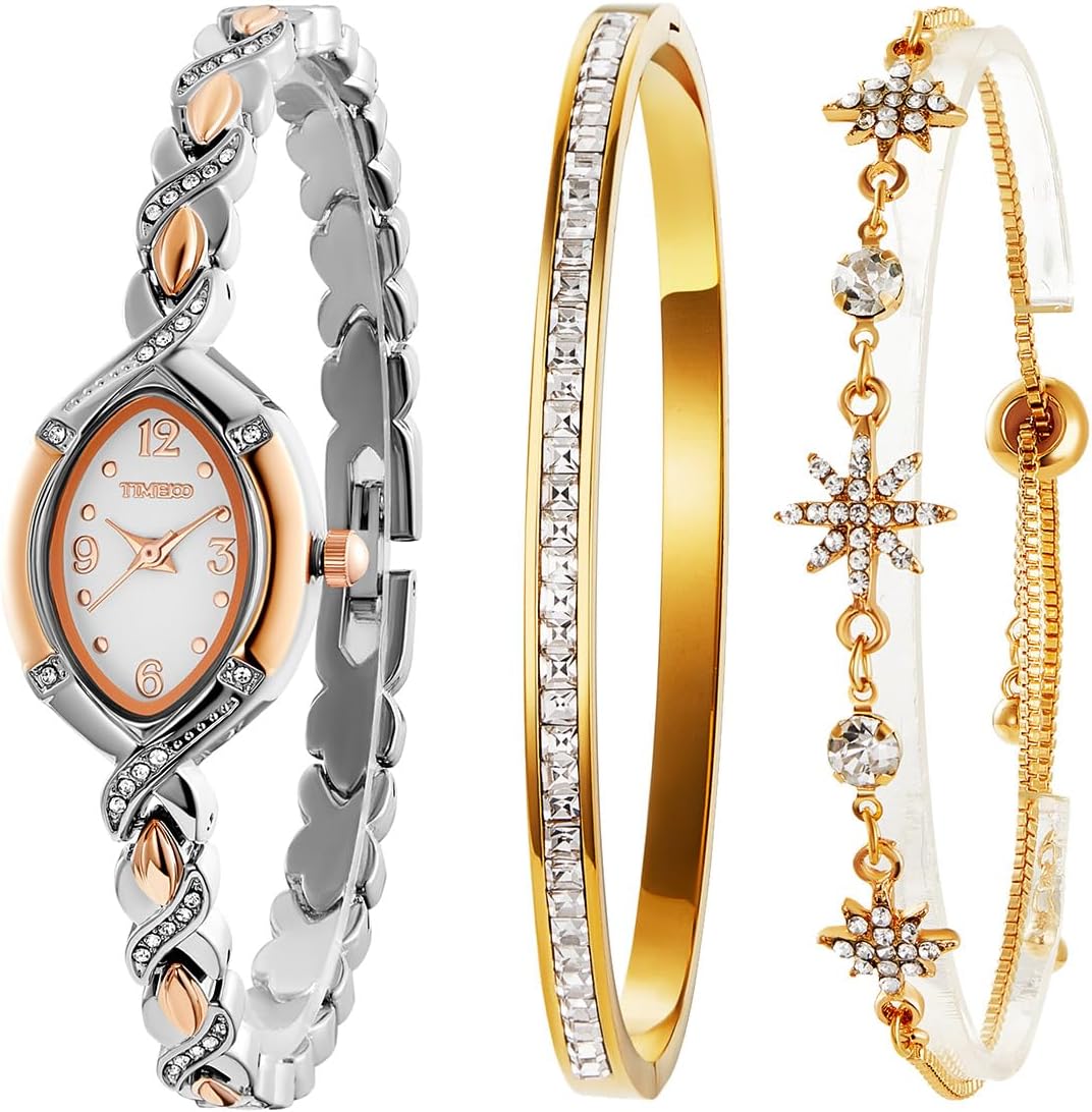 TIME100 Elegant Women's Watch, Bracelet and Necklace Set, Waterproof Quartz Watch with Crystals, Gift Set for Her