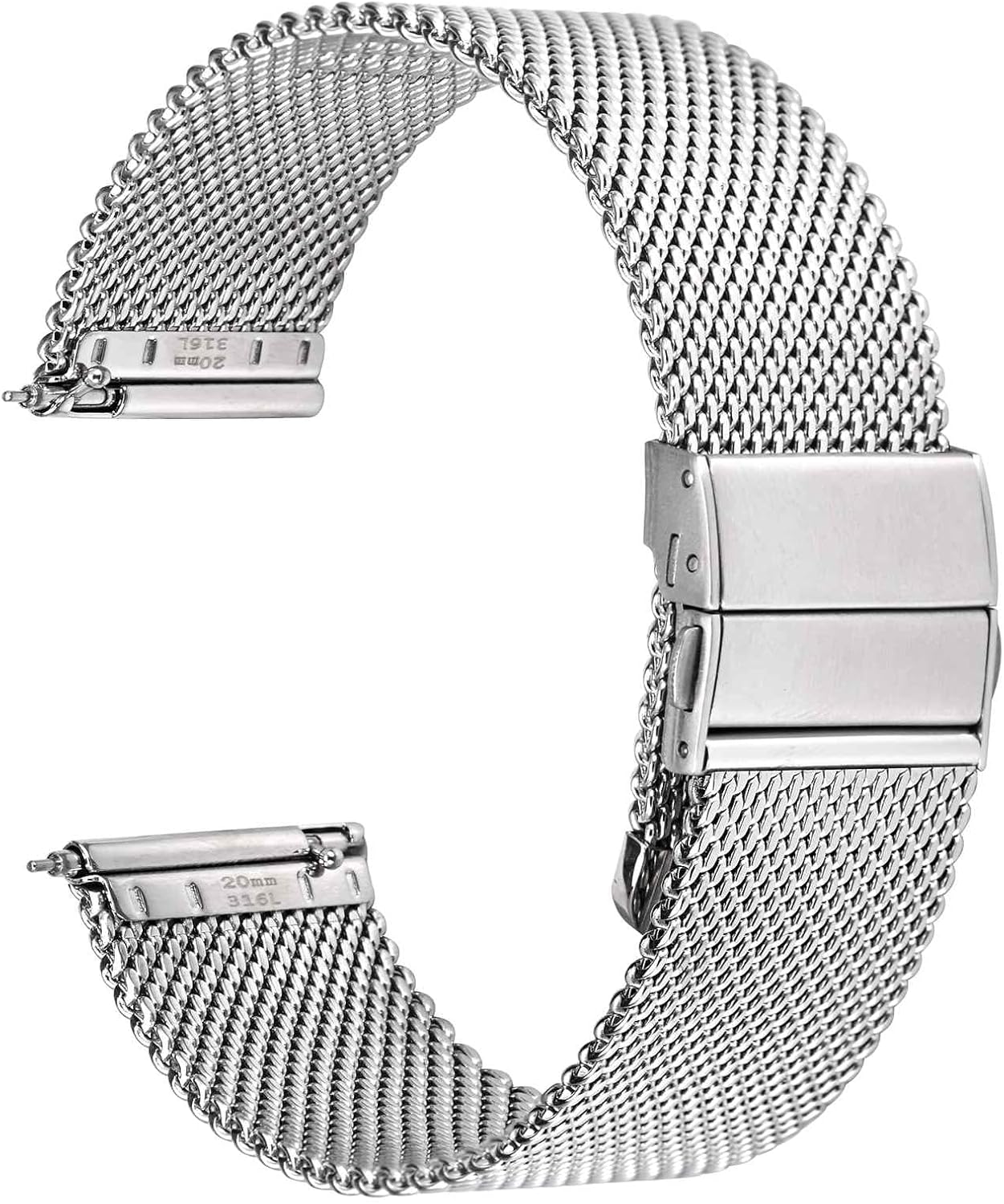 WOCCI Braided Mesh Metal Watch Strap, 316L Stainless Steel, Quick Release, Upgraded Folding Clasp, 14 mm 16 mm, 18 mm, 20 mm, 22 mm