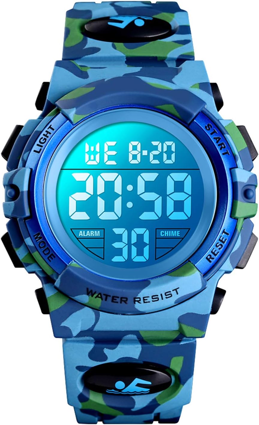Kids Digital Watch Waterproof Sports Watches with Alarm/Stopwatch/12-24H
