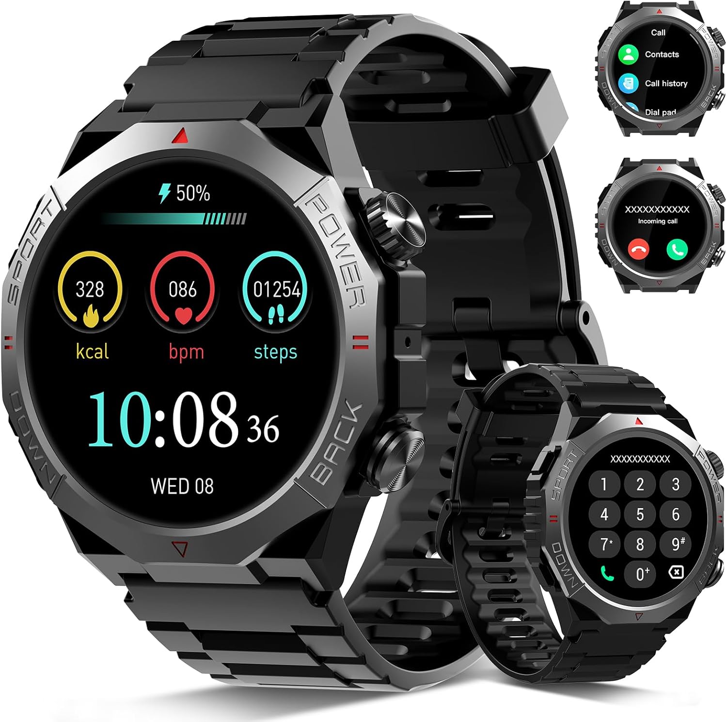 Men's Military Smartwatch, 1.39 Inch HD Smart Watch with Bluetooth Calls, Activity Tracker with Sleep/Heart Rate Monitor, 110+ Sport Modes, IP68 Waterproof for Android iOS, Black