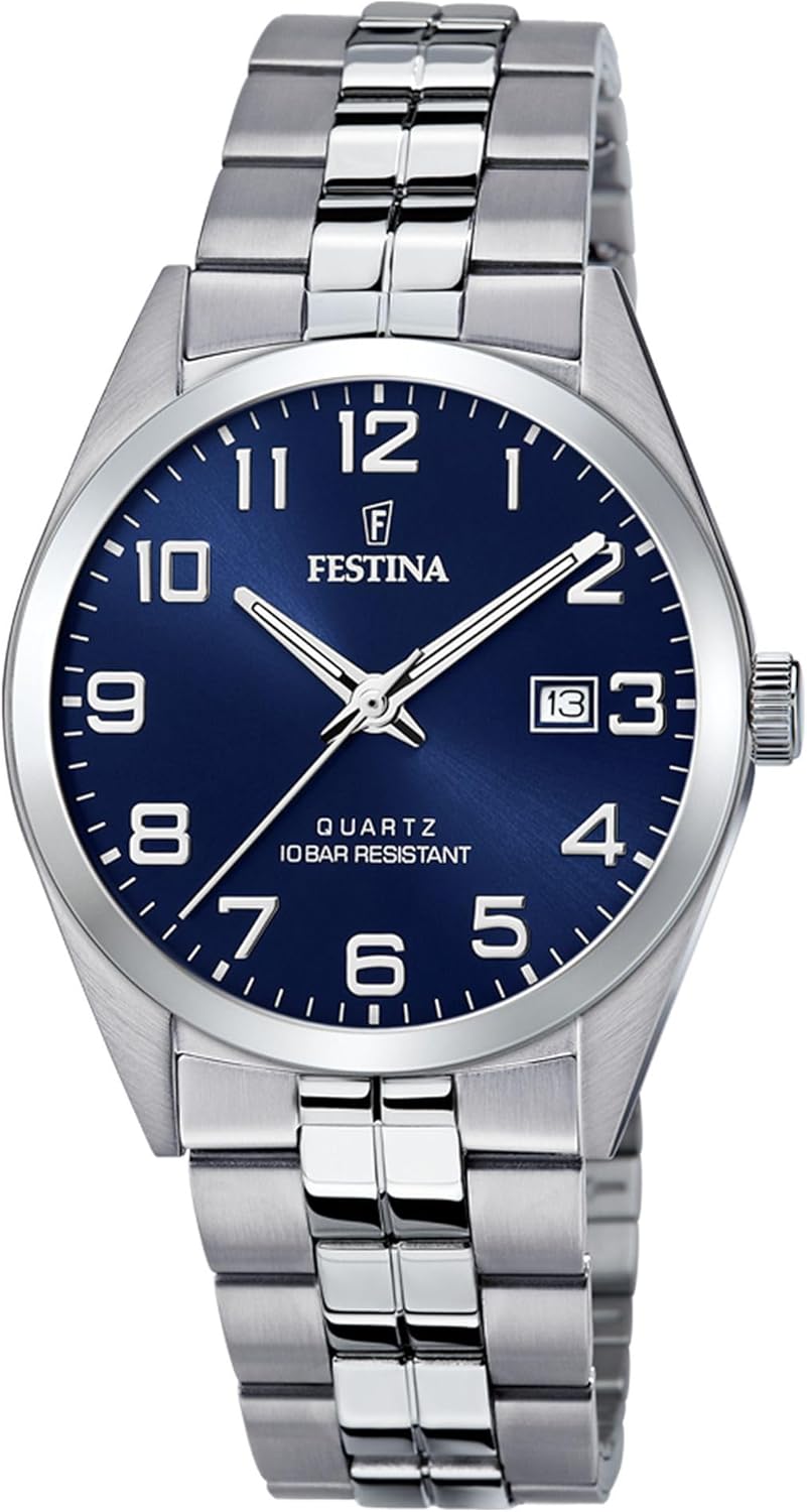 Festina Orologio Uomo Analogico in Acciaio Inossidabile 316L Argentato - Movimento al Quarzo - Calendario - Vetro Minerale ad Alta Resistenza - Impermeabile 10 ATM F20437