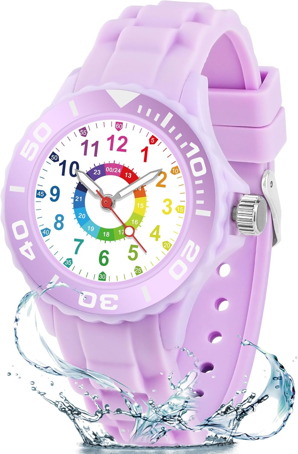 Children's Watch, Educational Watch with Hands for Children, Multicolor Dial with Clear Scales, Soft Strap, Suitable for Boys and Girls, Easy to Read and Learn