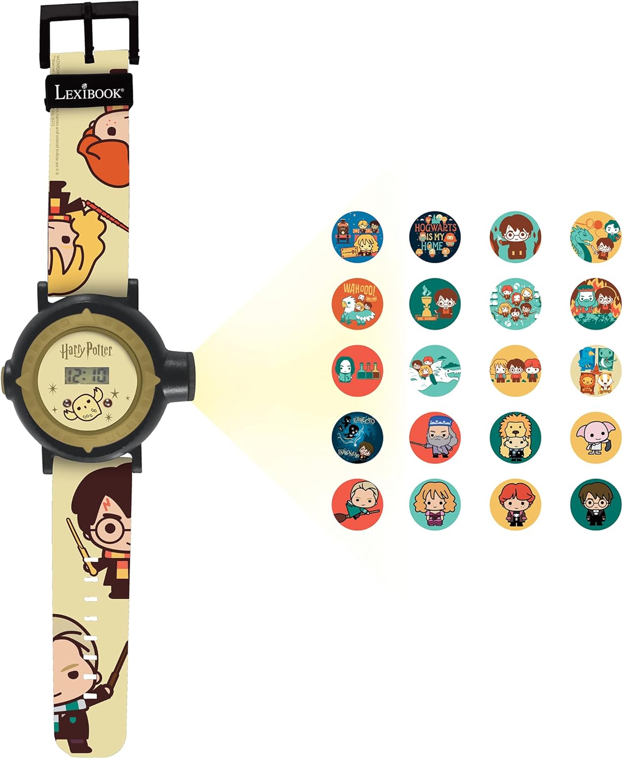 Lexibook - Dinosaurs Digital Screen for Adjustable Projection Clock - 20 Dinosaur Images - for Children, Black And Gold, harry potter